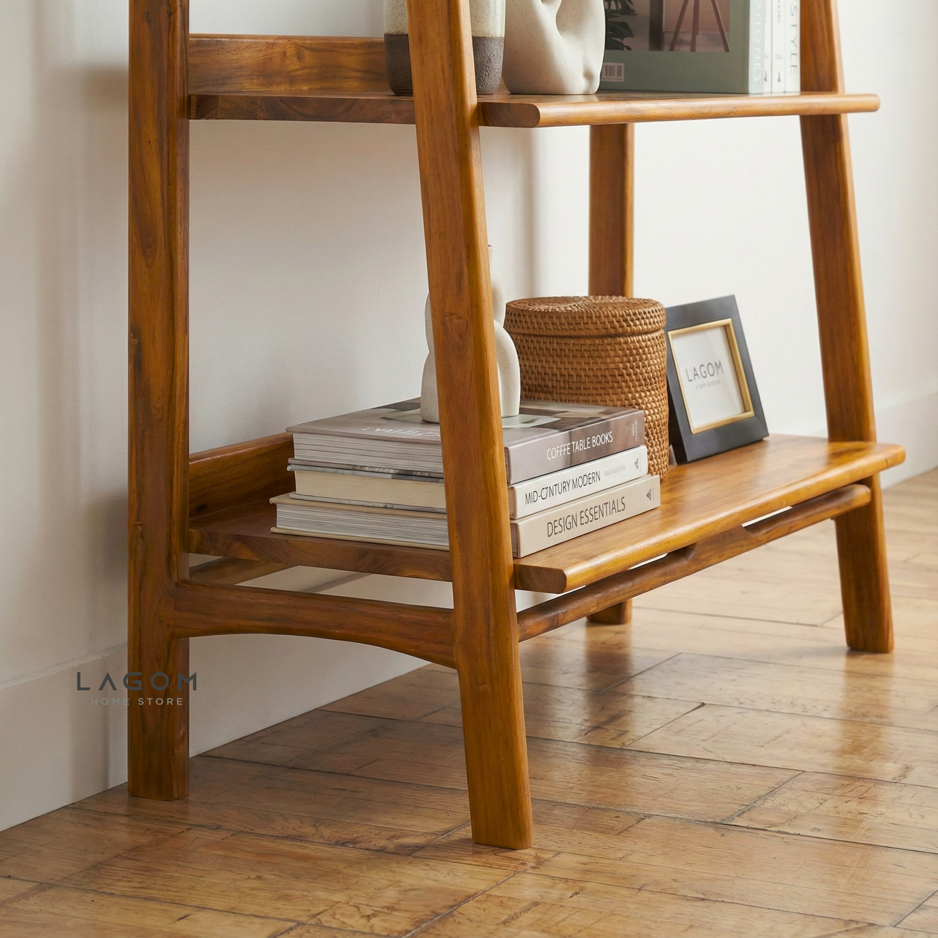 Solid Teak Open Shelf with 3 Tiers Bookshelves Lagom Home Store Jati Furnitur Teak Furniture Jakarta