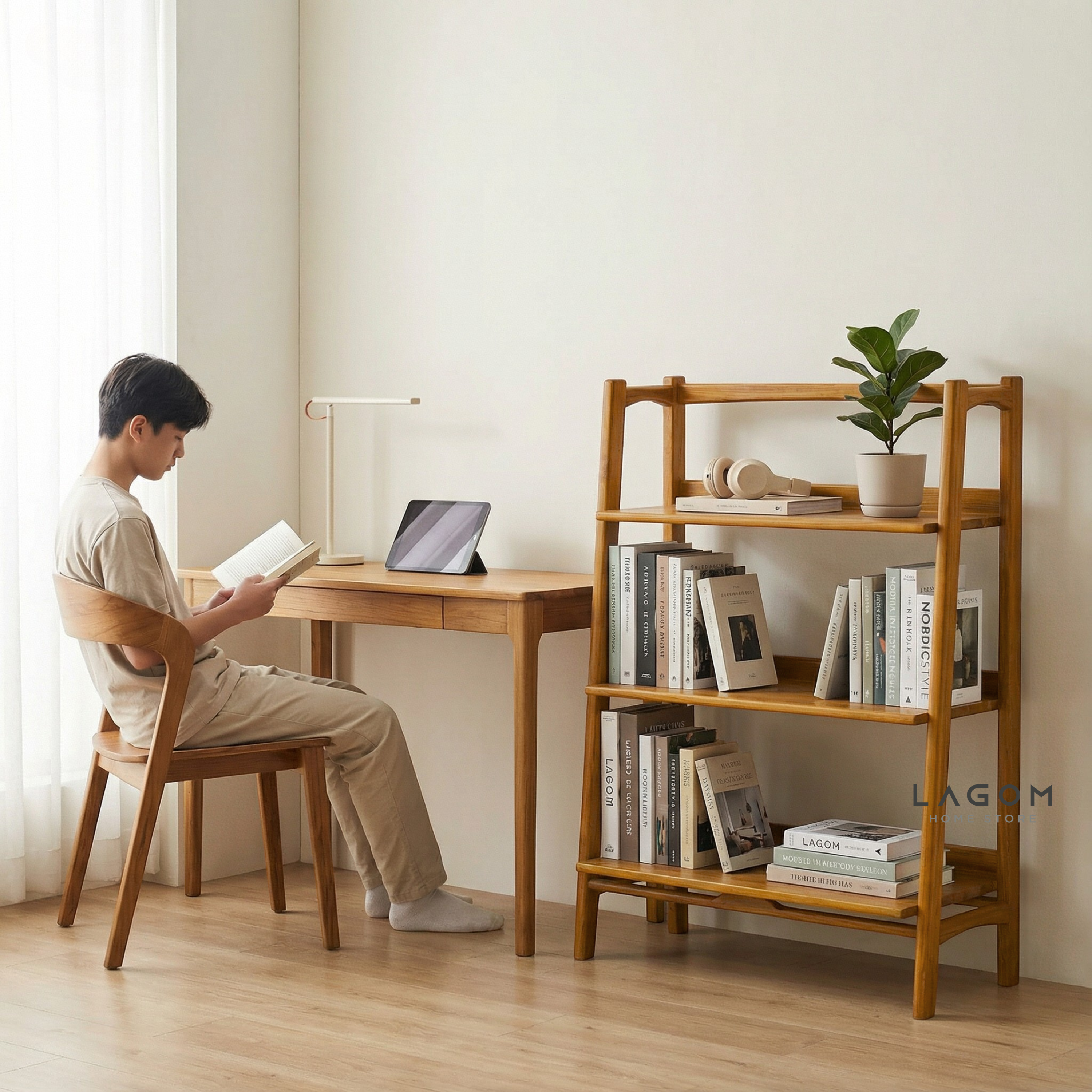 Solid Teak Open Shelf with 3 Tiers Bookshelves Lagom Home Store Jati Furnitur Teak Furniture Jakarta