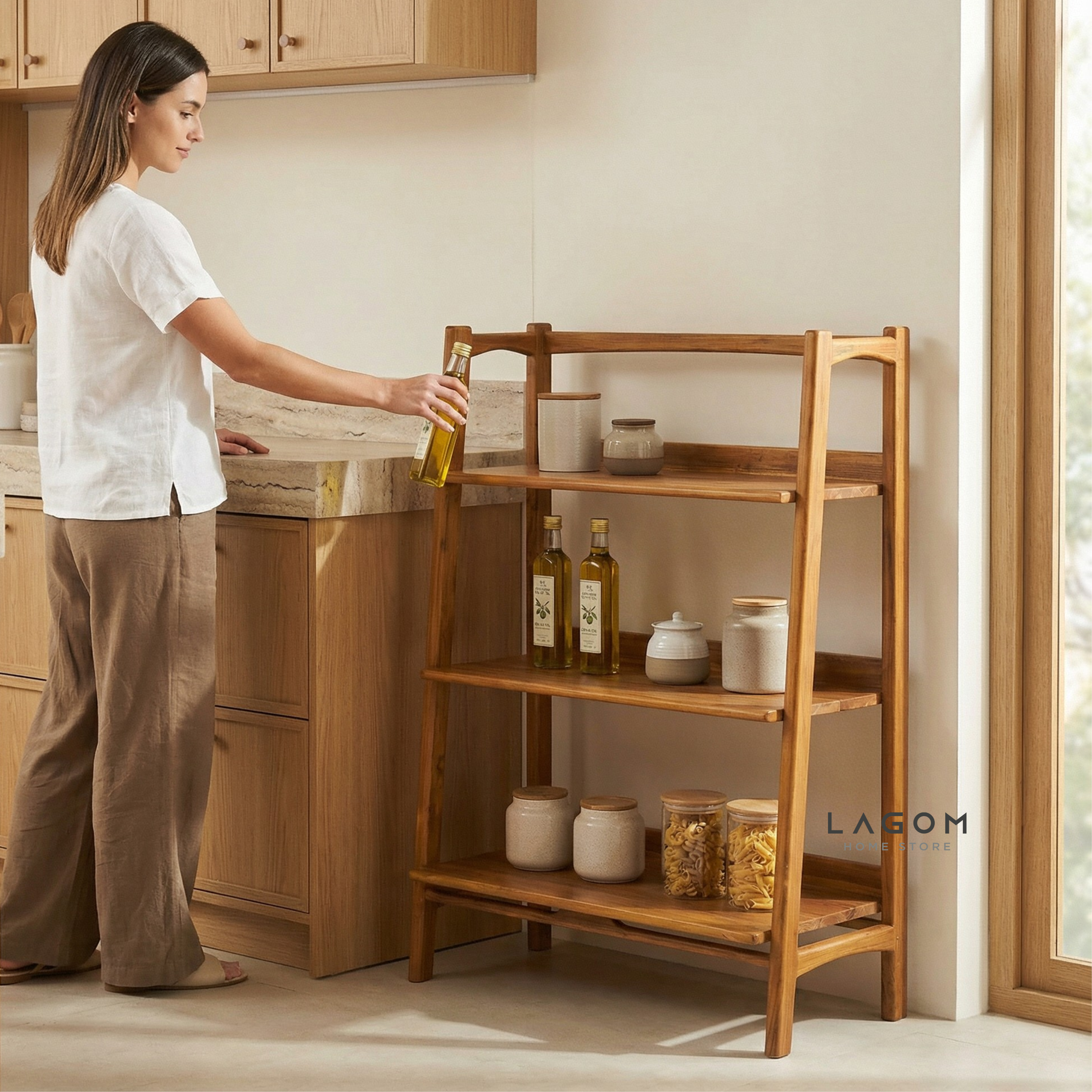 Solid Teak Open Shelf with 3 Tiers Bookshelves Lagom Home Store Jati Furnitur Teak Furniture Jakarta