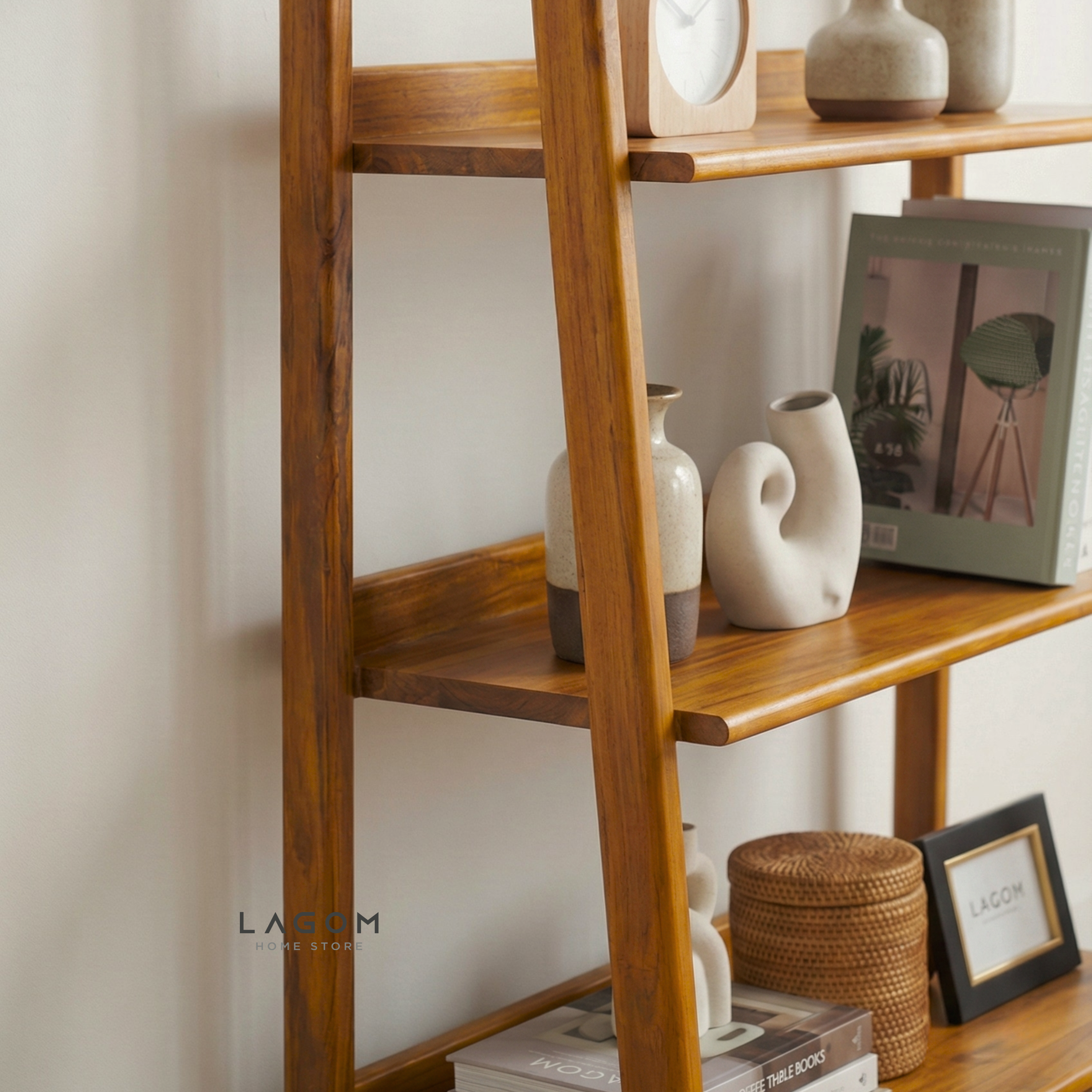 Solid Teak Open Shelf with 3 Tiers Bookshelves Lagom Home Store Jati Furnitur Teak Furniture Jakarta