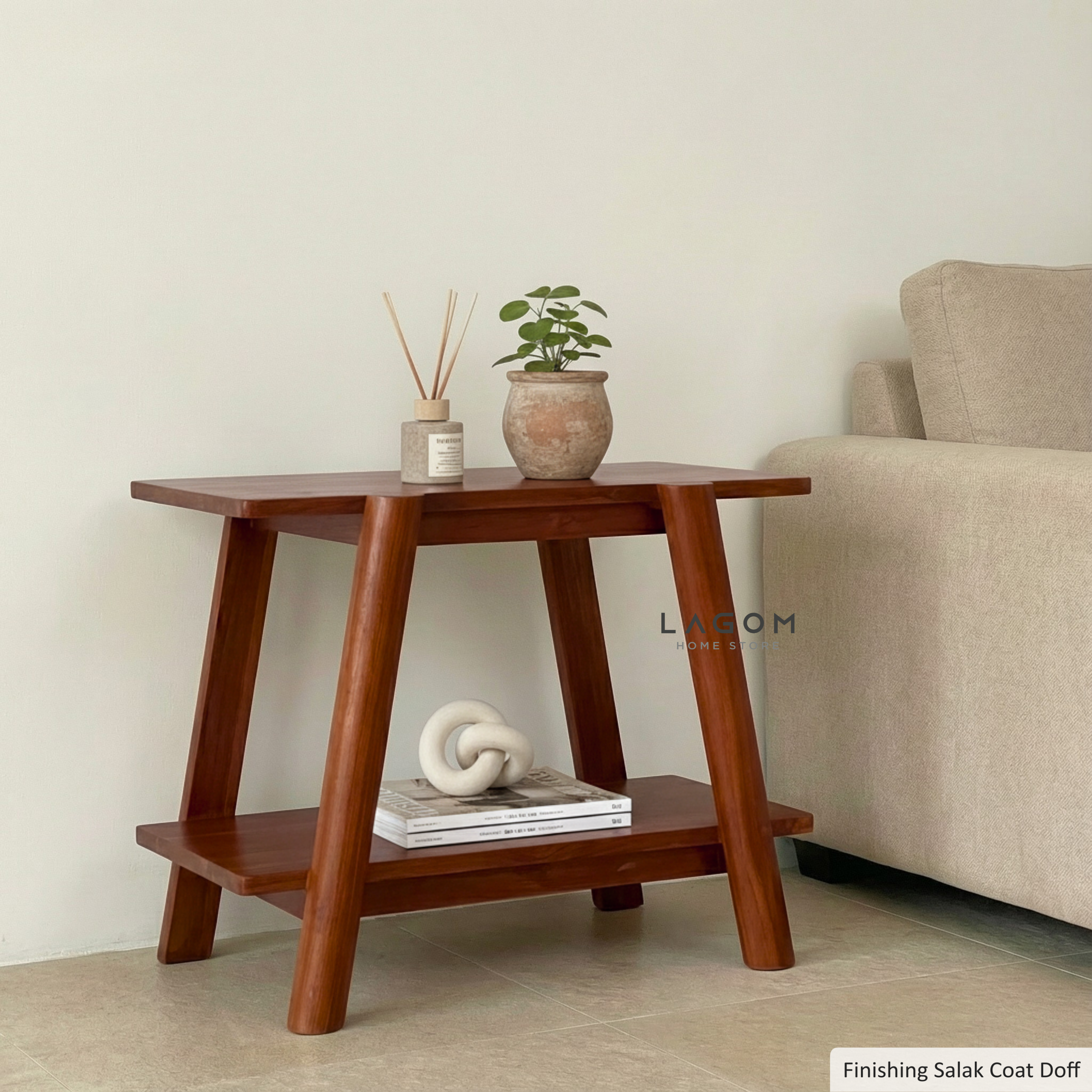 Solid Teak Side Table with Open Shelves Side Table Lagom Home Store Jati Furnitur Teak Furniture Jakarta