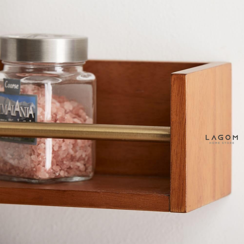Solid Teak Wall Shelf Set with Brass Accent Wall Shelf Lagom Home Store Jati Furnitur Teak Furniture Jakarta