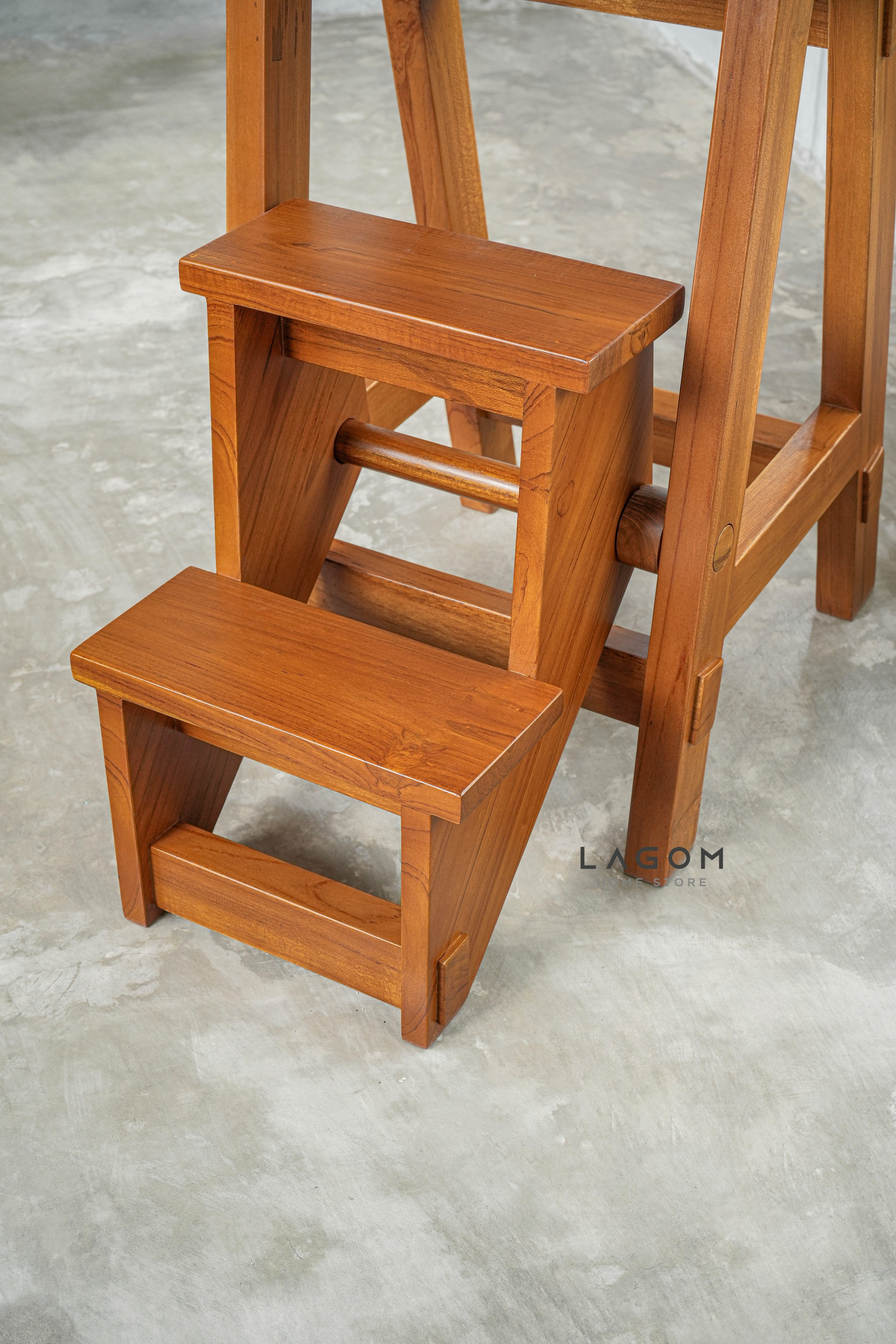 Step Stool Lipat/Kursi Bar dari Kayu Jati Solid Step Stool Lagom Home Store Jati Furnitur Teak Furniture Jakarta