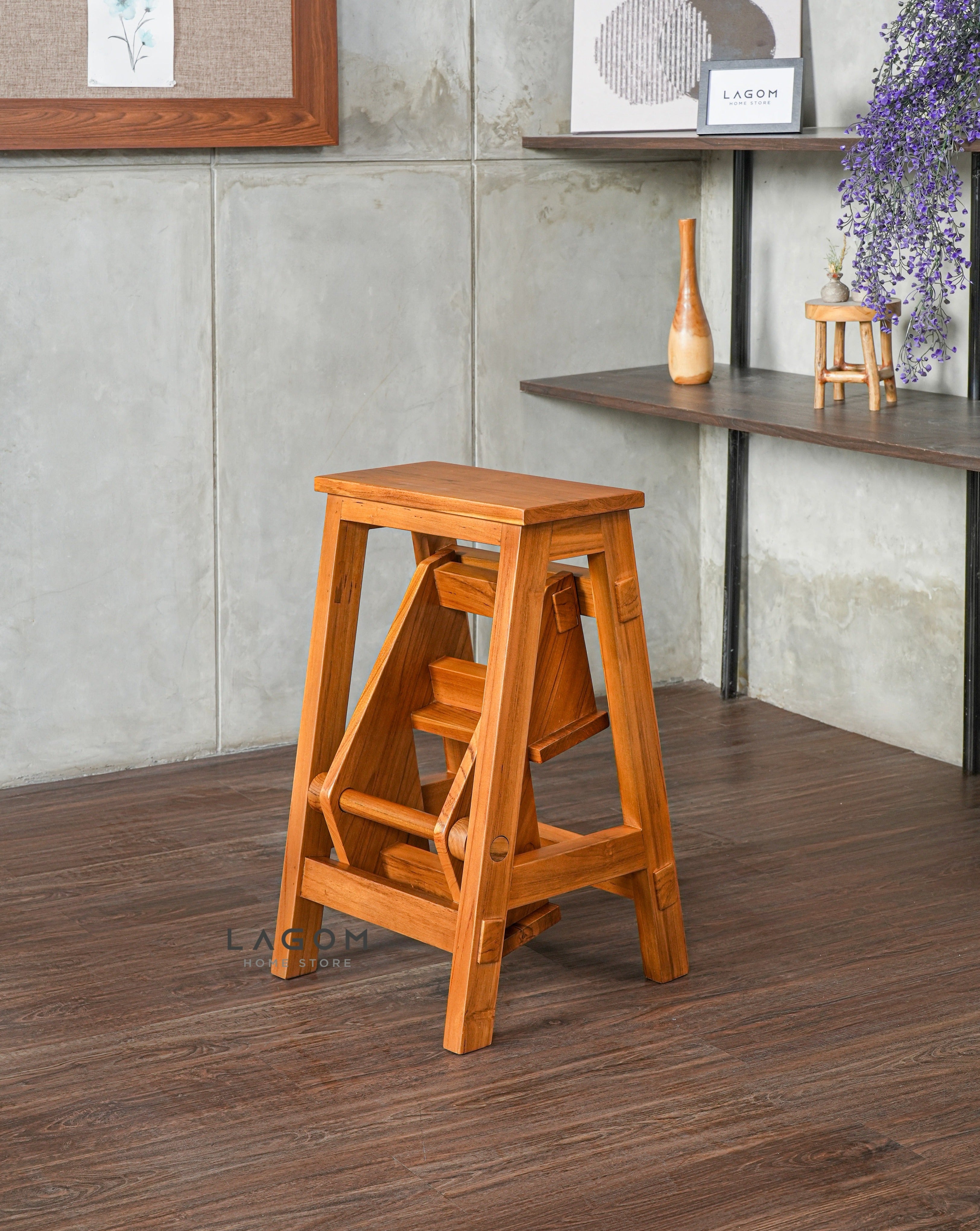 Step Stool Lipat/Kursi Bar dari Kayu Jati Solid Step Stool Lagom Home Store Jati Furnitur Teak Furniture Jakarta