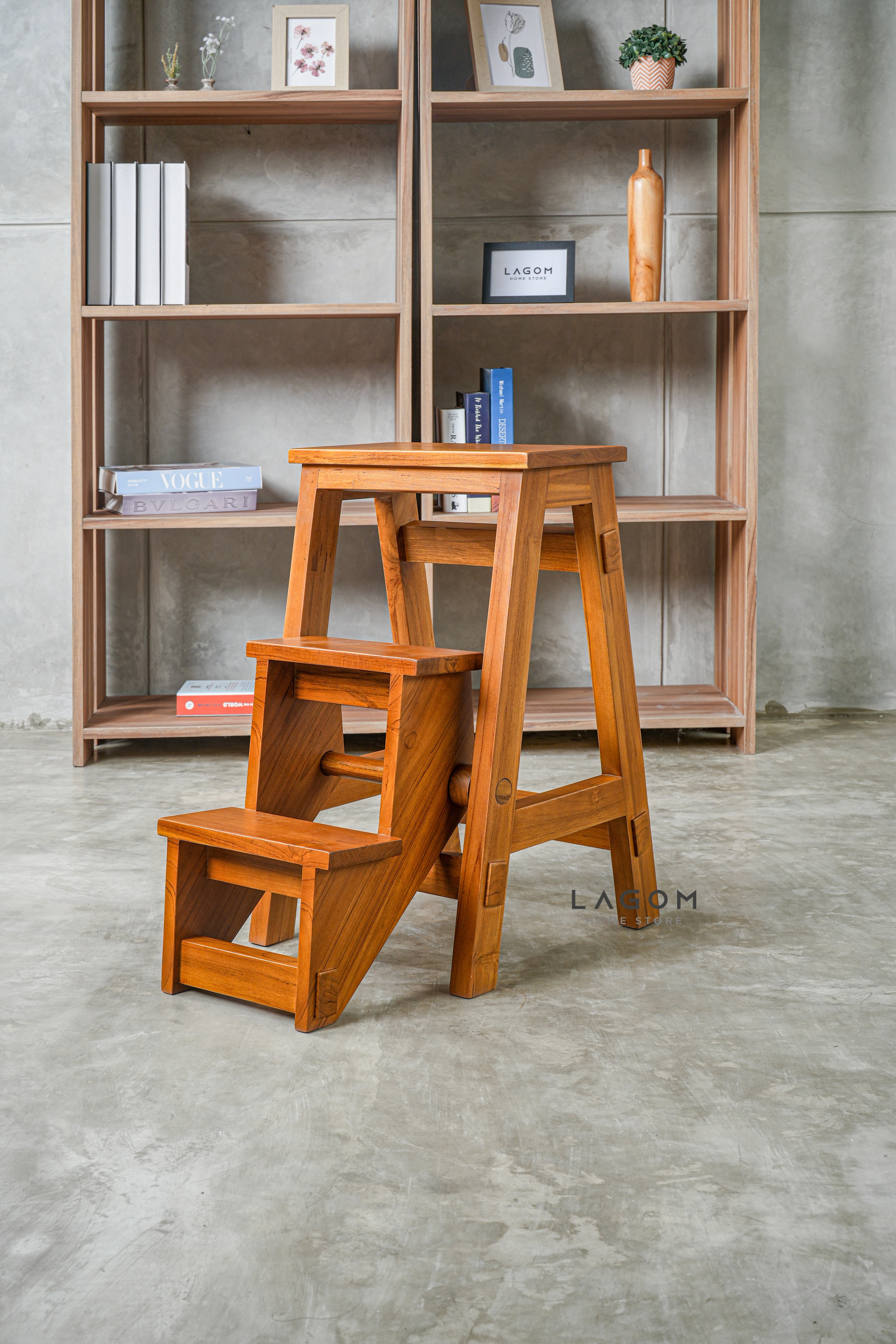 Step Stool Lipat/Kursi Bar dari Kayu Jati Solid Step Stool Lagom Home Store Jati Furnitur Teak Furniture Jakarta