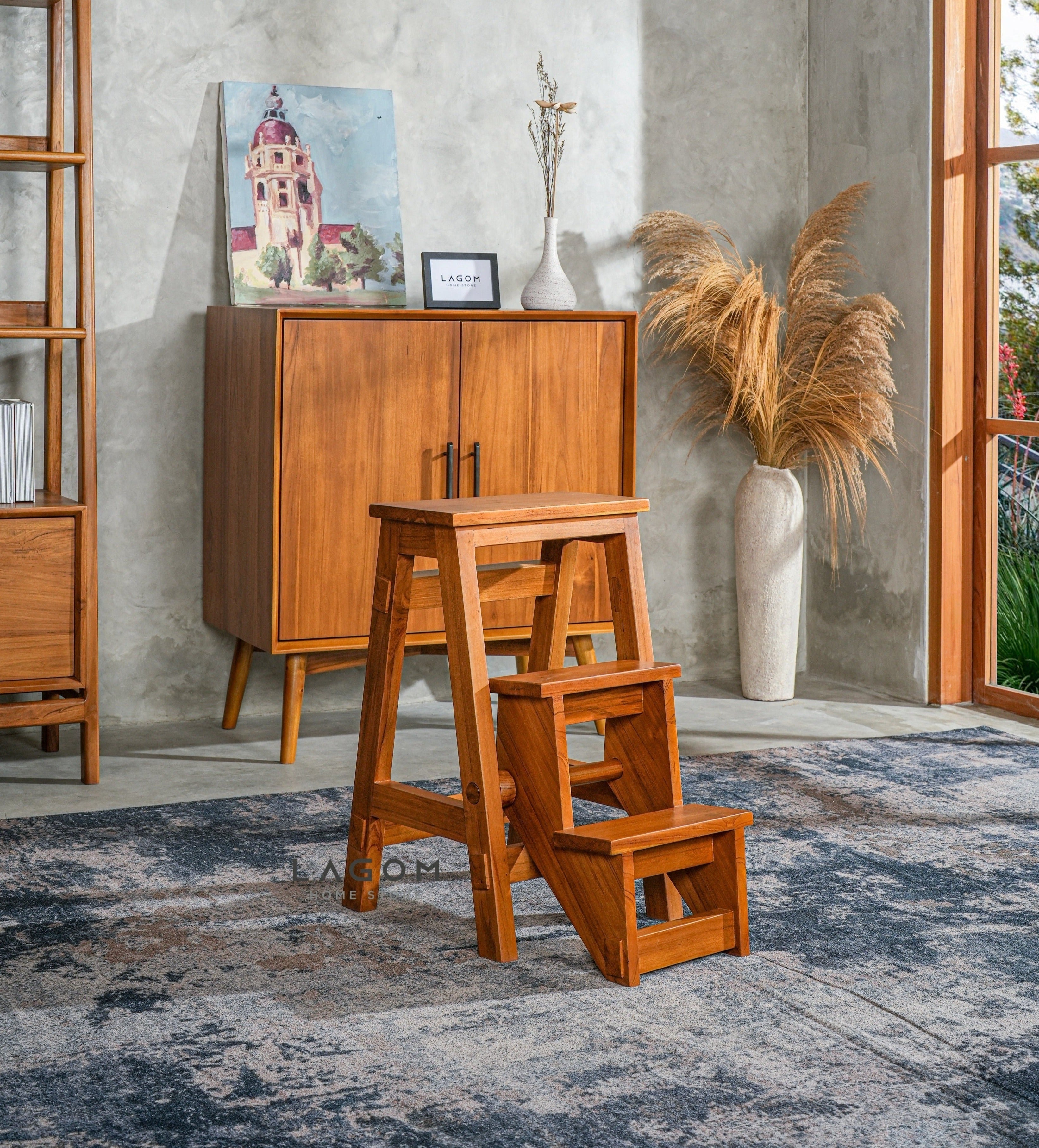 Step Stool Lipat/Kursi Bar dari Kayu Jati Solid Step Stool Lagom Home Store Jati Furnitur Teak Furniture Jakarta