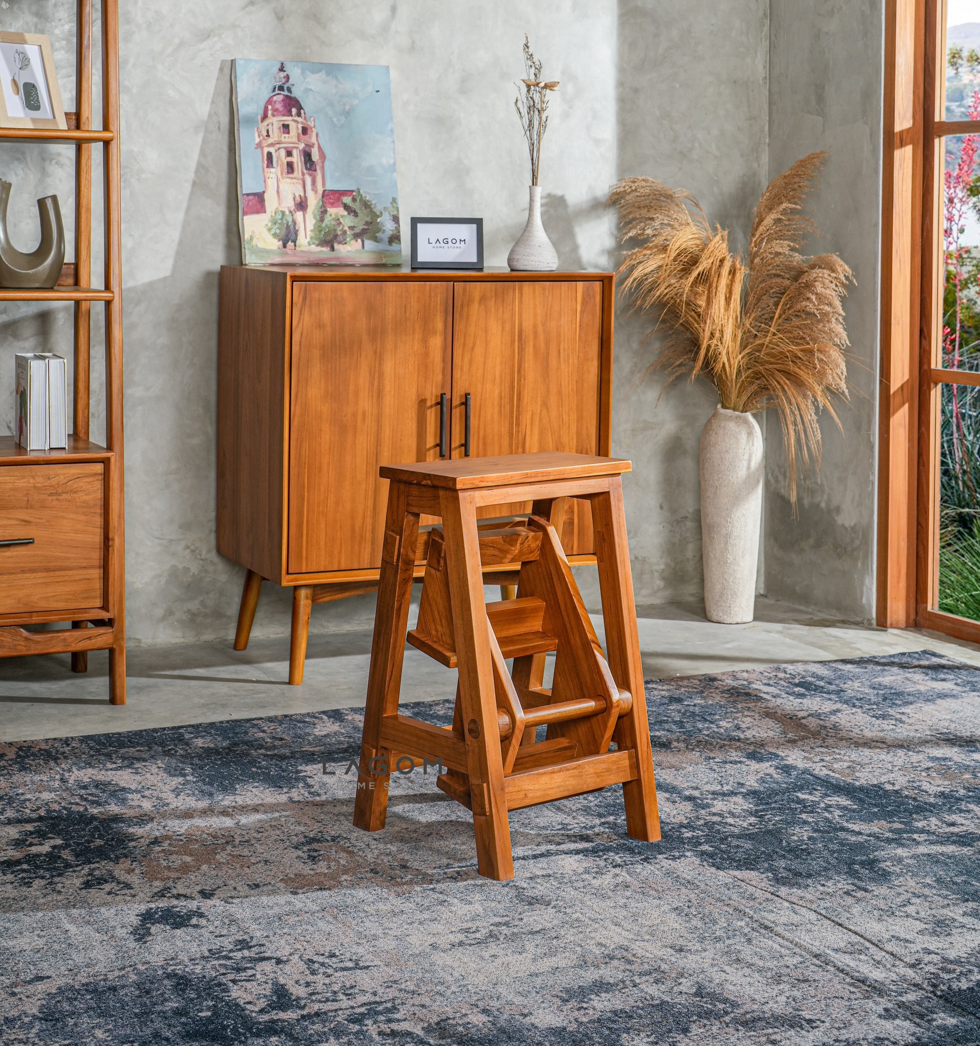 Step Stool Lipat/Kursi Bar dari Kayu Jati Solid Step Stool Lagom Home Store Jati Furnitur Teak Furniture Jakarta