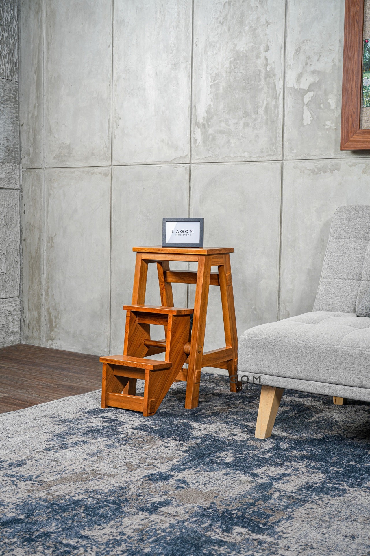 Step Stool Lipat/Kursi Bar dari Kayu Jati Solid Step Stool Lagom Home Store Jati Furnitur Teak Furniture Jakarta
