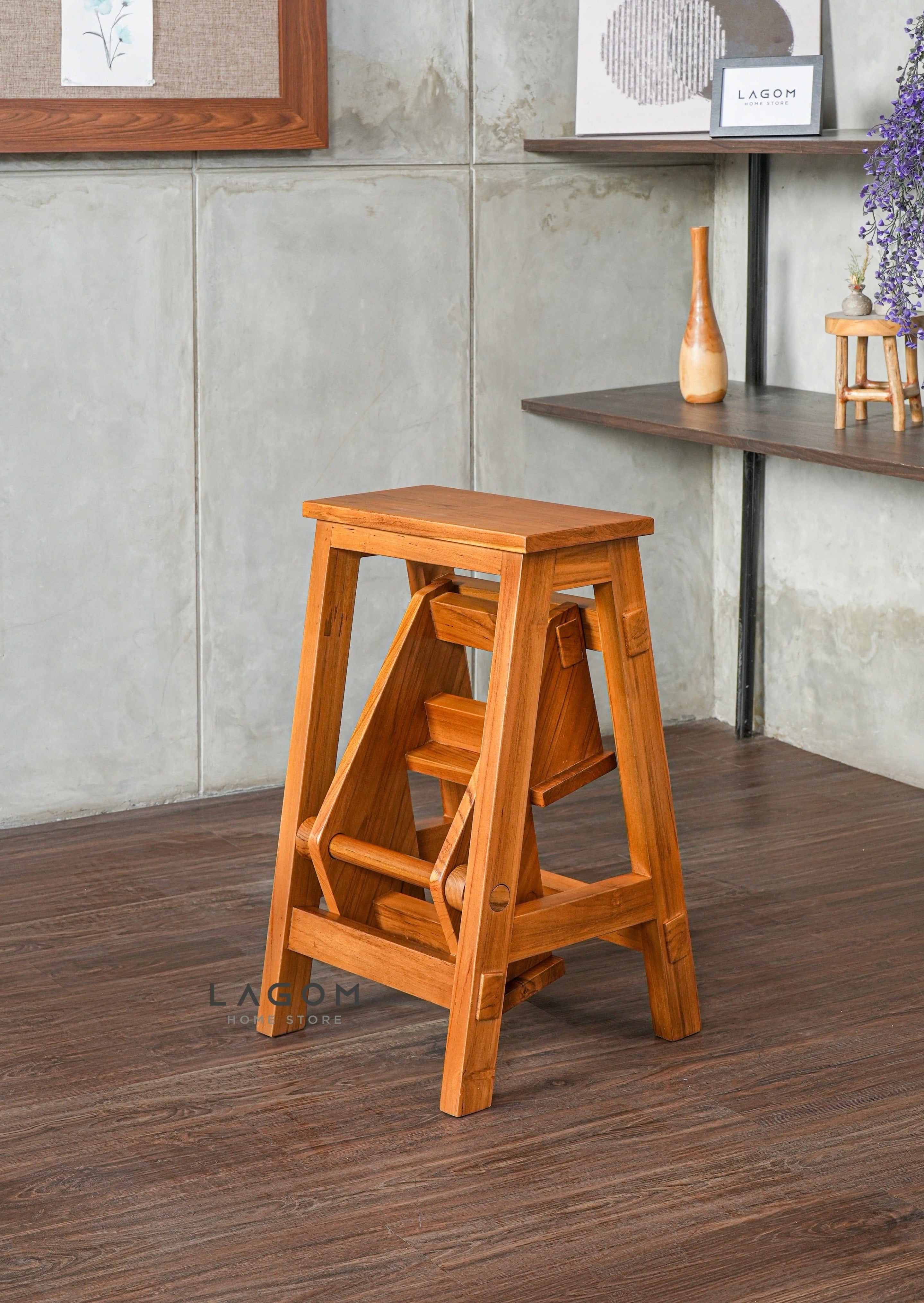Step Stool Lipat/Kursi Bar dari Kayu Jati Solid Step Stool Lagom Home Store Jati Furnitur Teak Furniture Jakarta