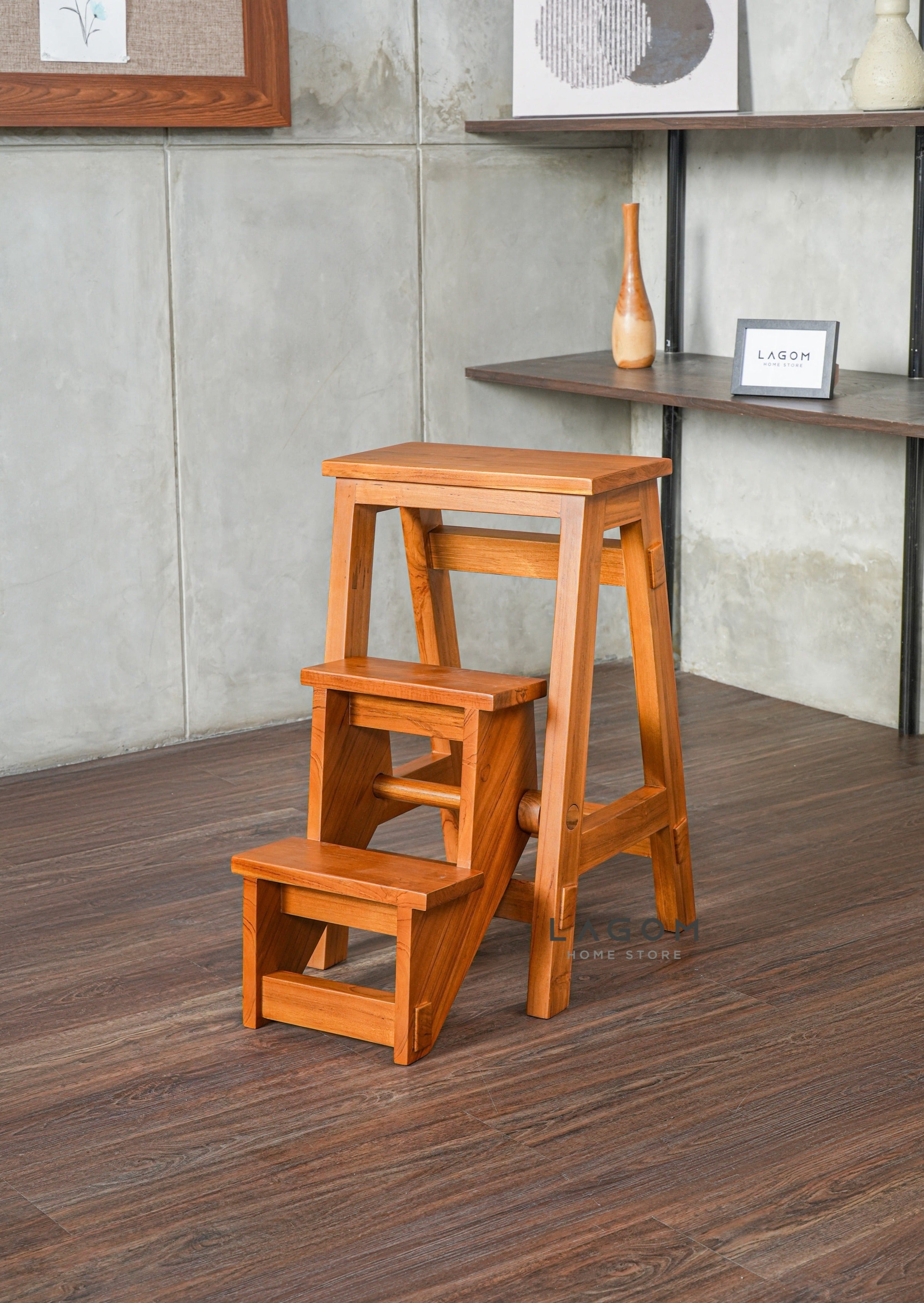 Step Stool Lipat/Kursi Bar dari Kayu Jati Solid Step Stool Lagom Home Store Jati Furnitur Teak Furniture Jakarta
