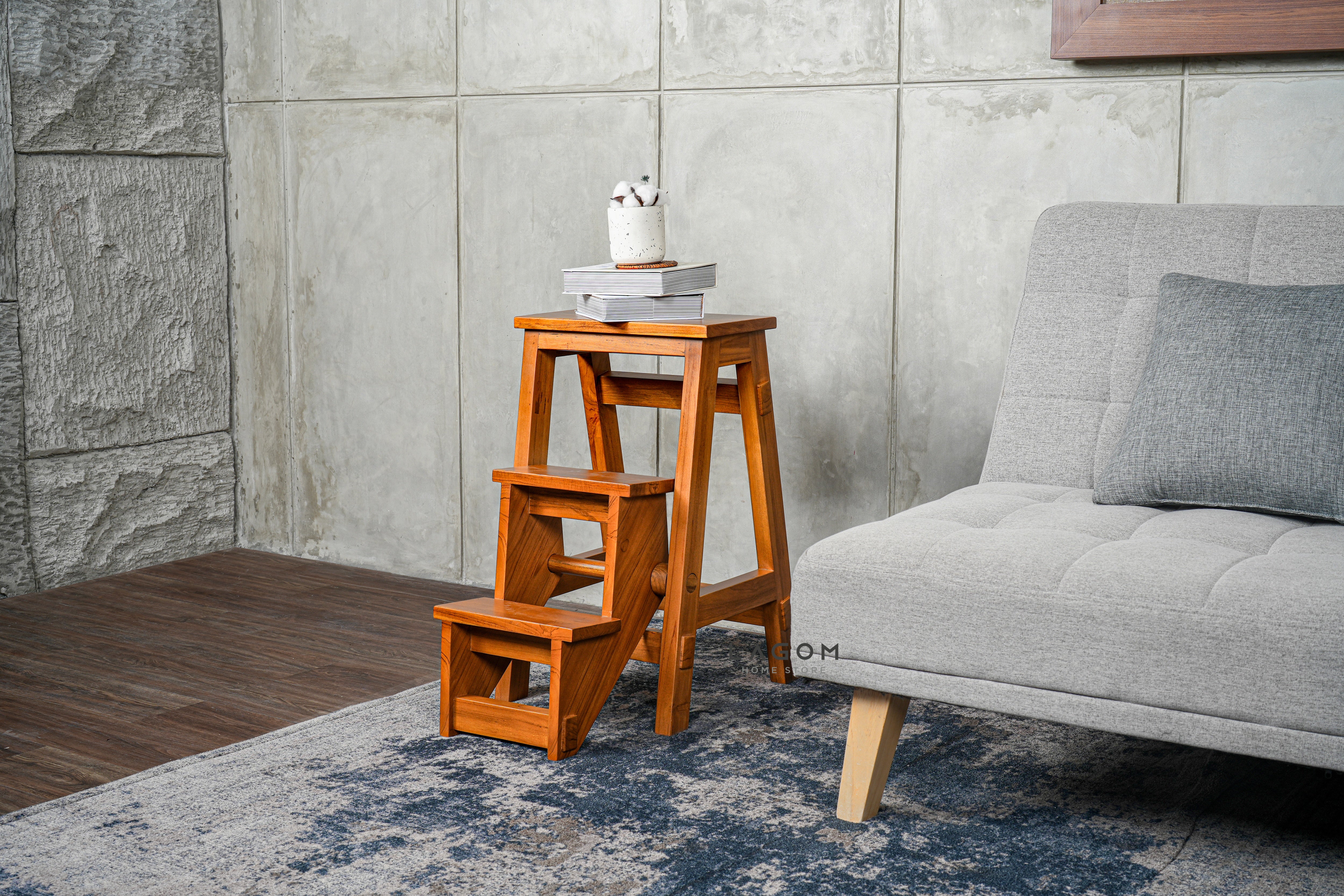 Step Stool Lipat/Kursi Bar dari Kayu Jati Solid Step Stool Lagom Home Store Jati Furnitur Teak Furniture Jakarta