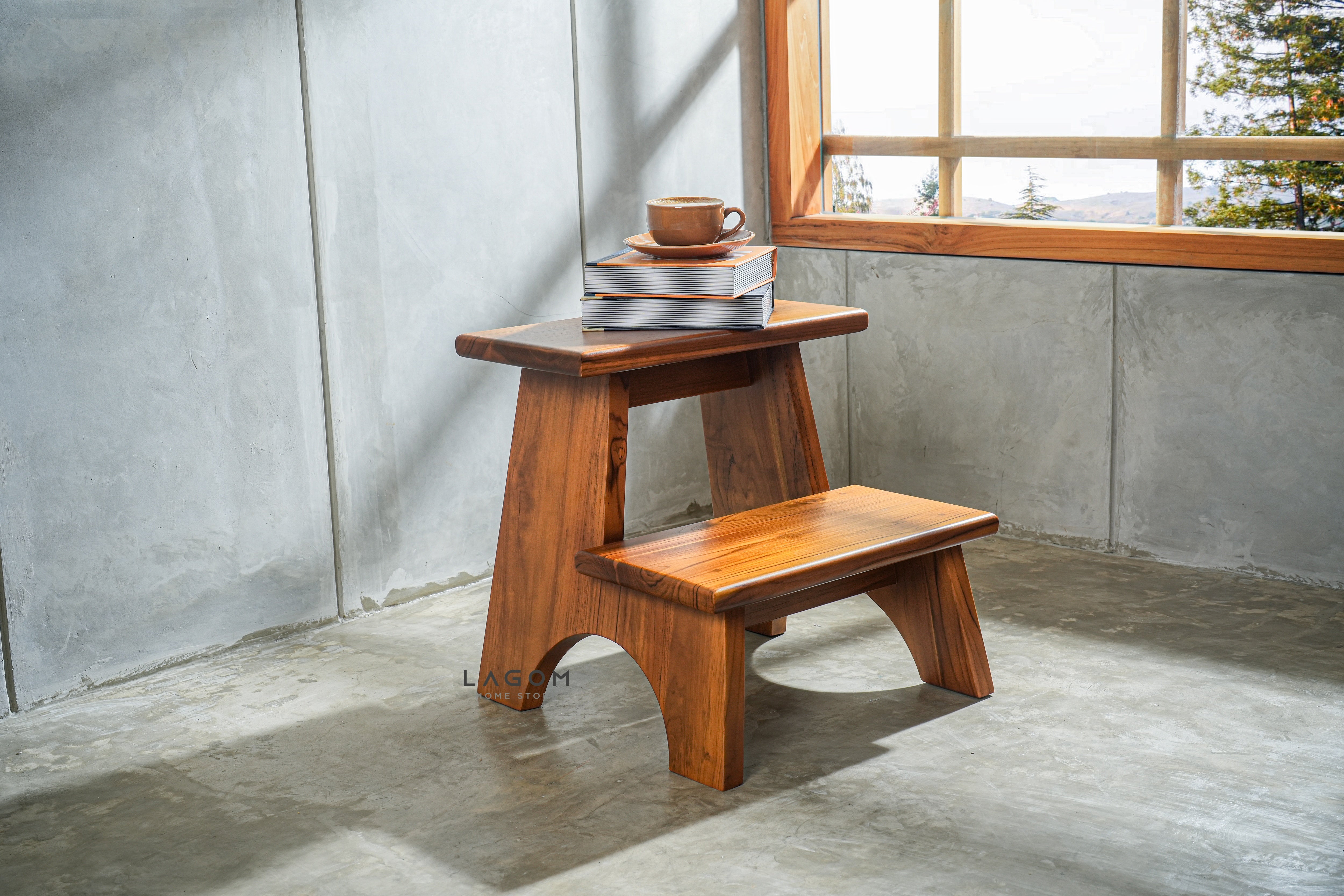 Step Stool Minimalis dari Kayu Jati Solid Step Stool Lagom Home Store Jati Furnitur Teak Furniture Jakarta
