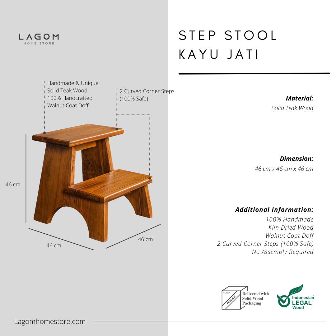 Step Stool Minimalis dari Kayu Jati Solid Step Stool Lagom Home Store Jati Furnitur Teak Furniture Jakarta