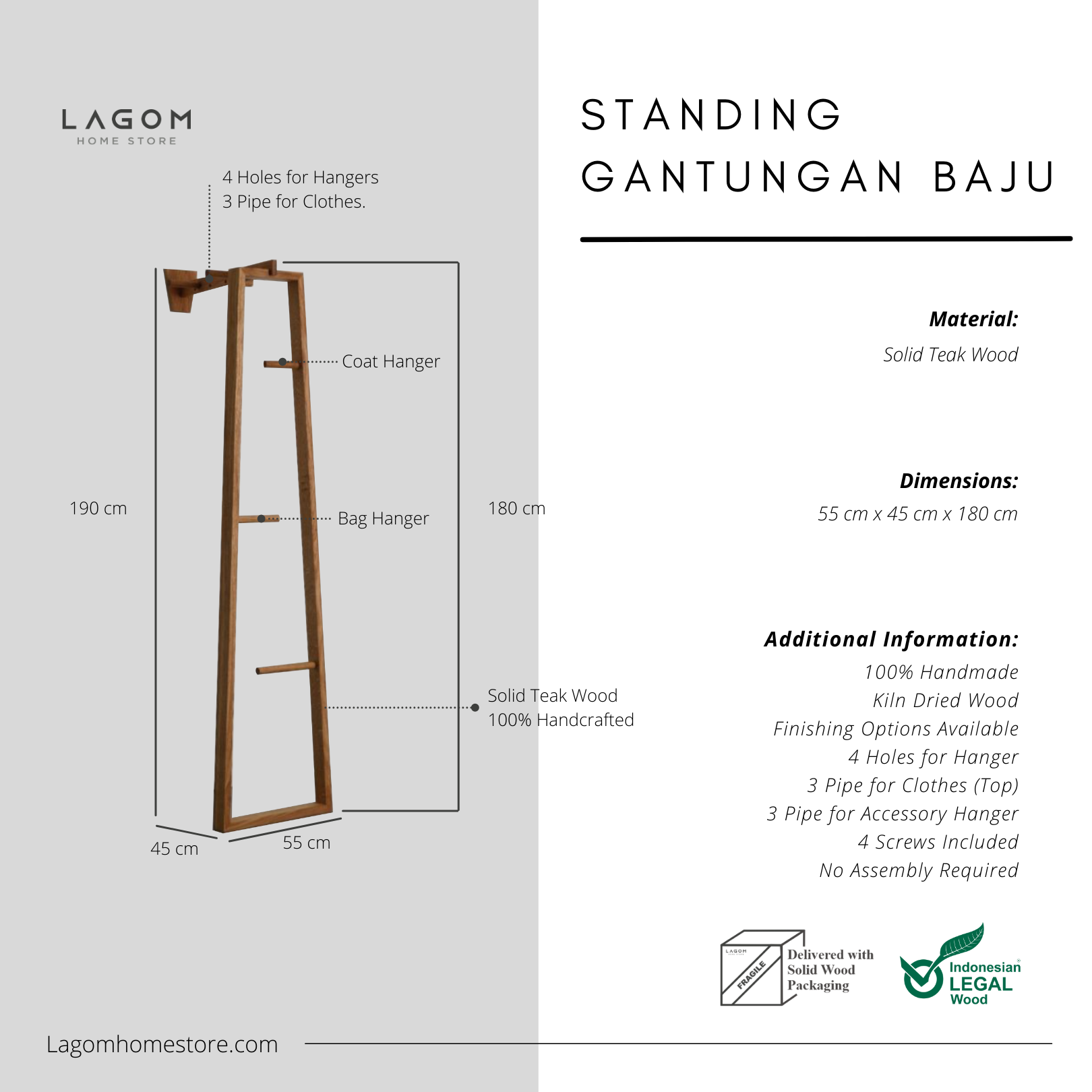 Teak Coat Stand with Accessories Hanger Standing Coat Hanger Lagom Home Store Jati Furnitur Teak Furniture Jakarta