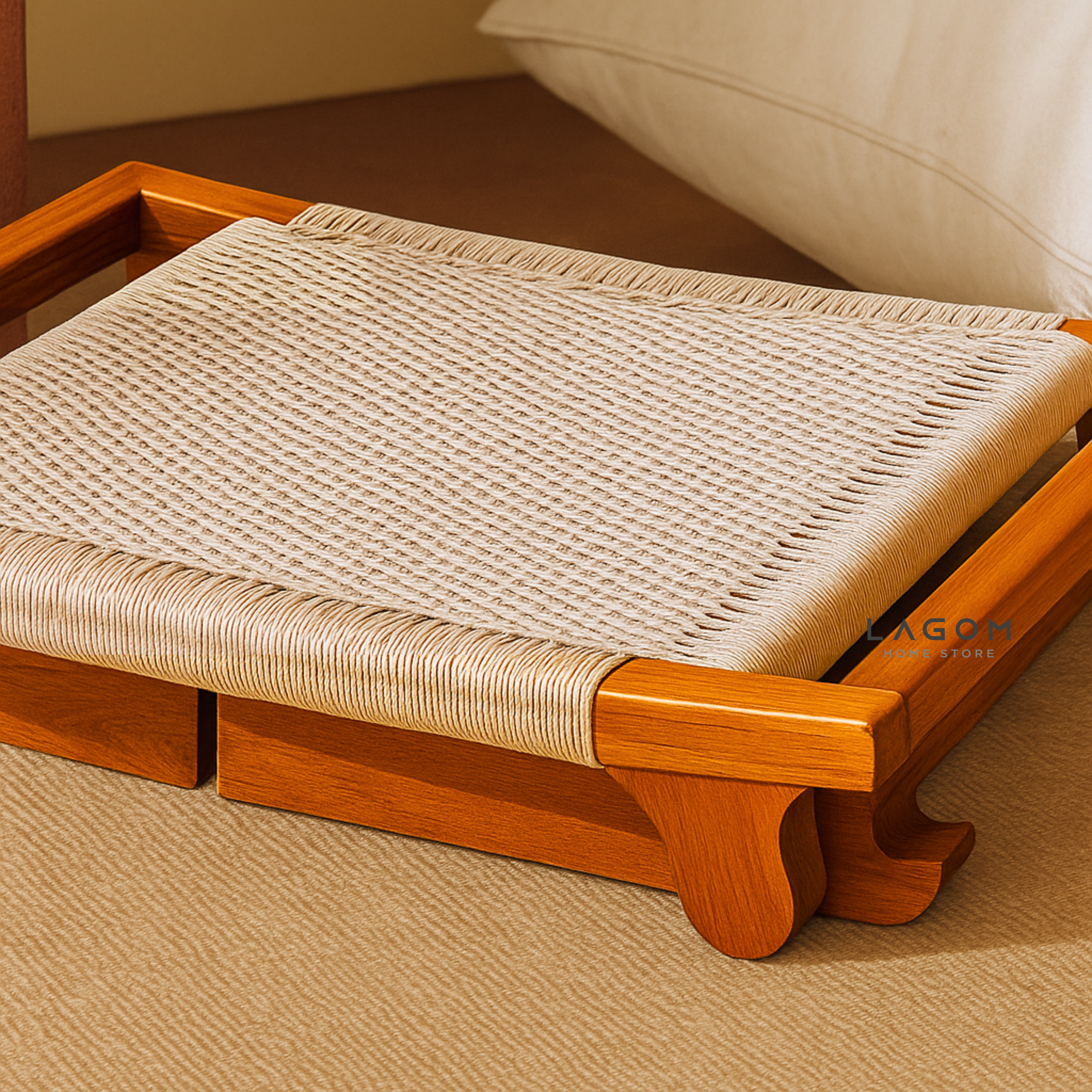 Teak & Loom Foldable Ottoman Stool Ottoman Lagom Home Store Jati Furnitur Teak Furniture Jakarta