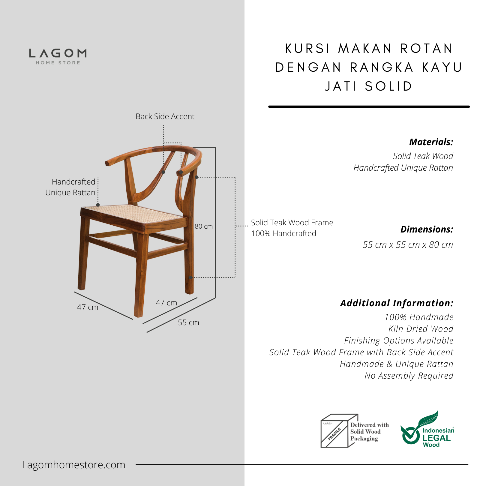 Teak & Rattan Dining Chair Dining Chair Lagom Home Store Jati Furnitur Teak Furniture Jakarta
