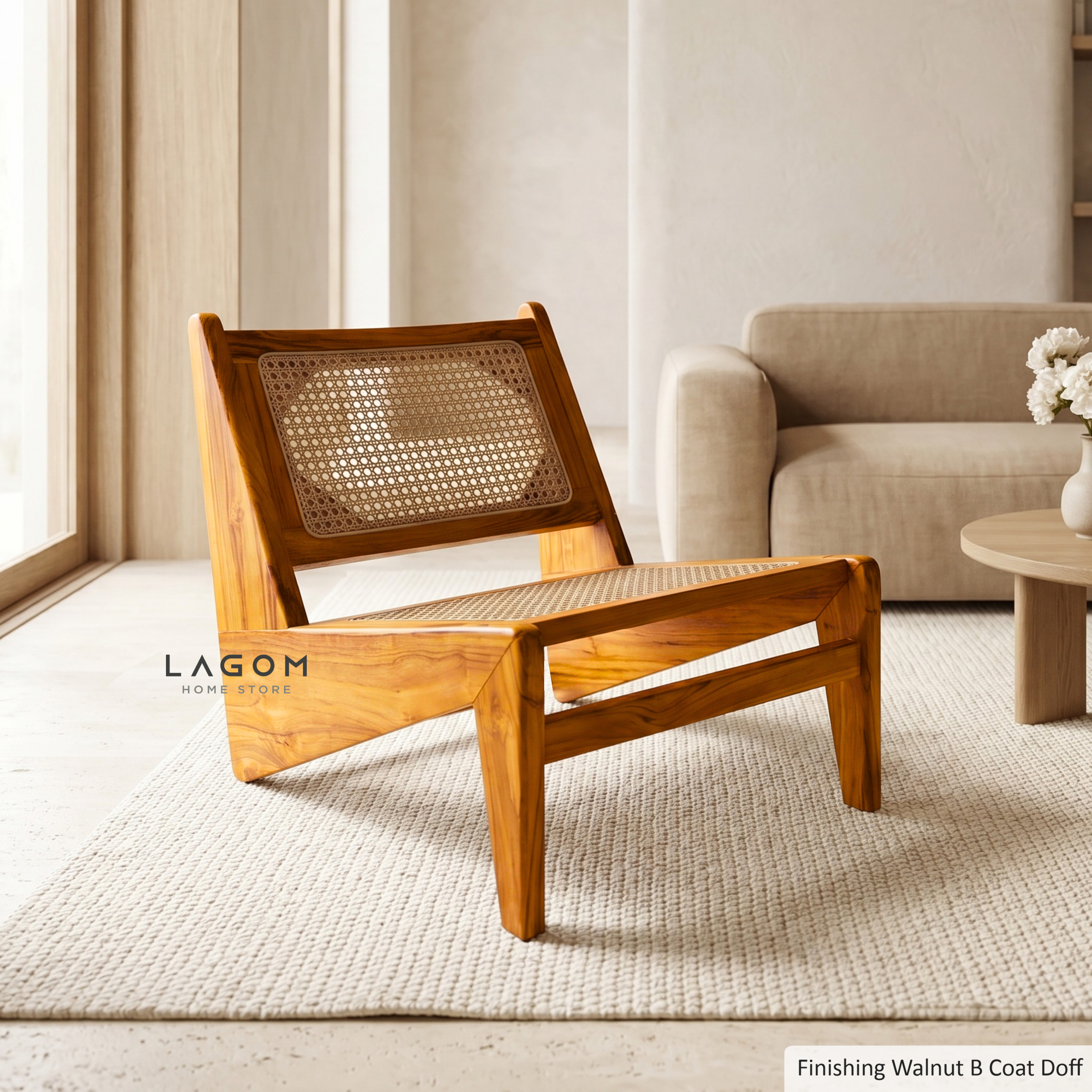 Teak & Rattan Lounge Chair for Indoor & Semi-Outdoor Spaces Chair Lagom Home Store Jati Furnitur Teak Furniture Jakarta