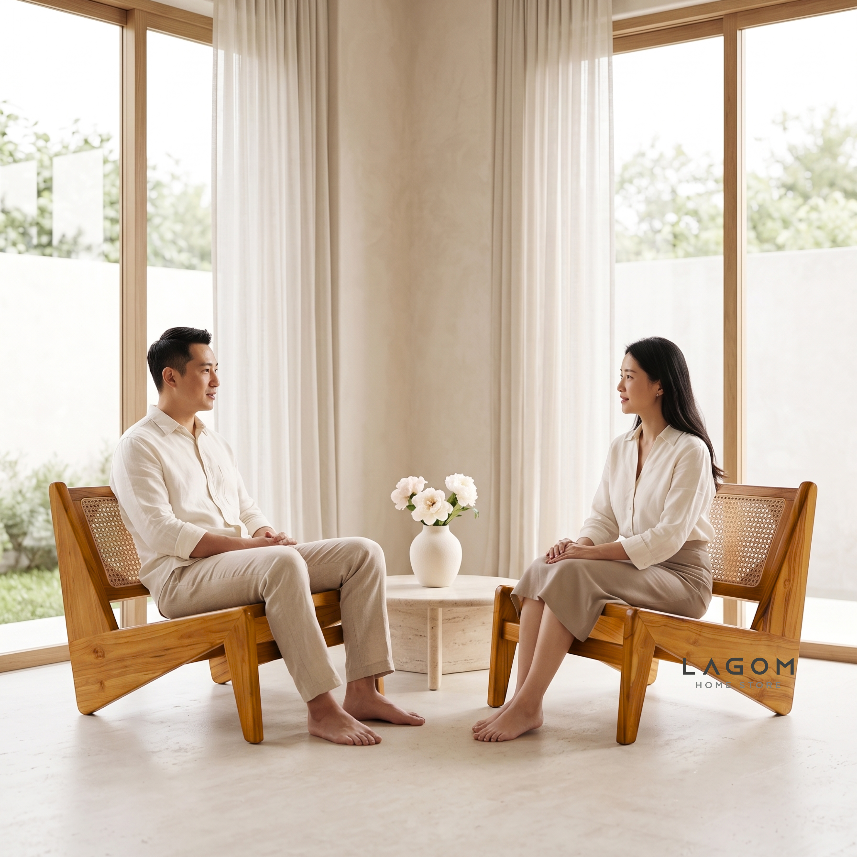 Teak & Rattan Lounge Chair for Indoor & Semi-Outdoor Spaces Chair Lagom Home Store Jati Furnitur Teak Furniture Jakarta