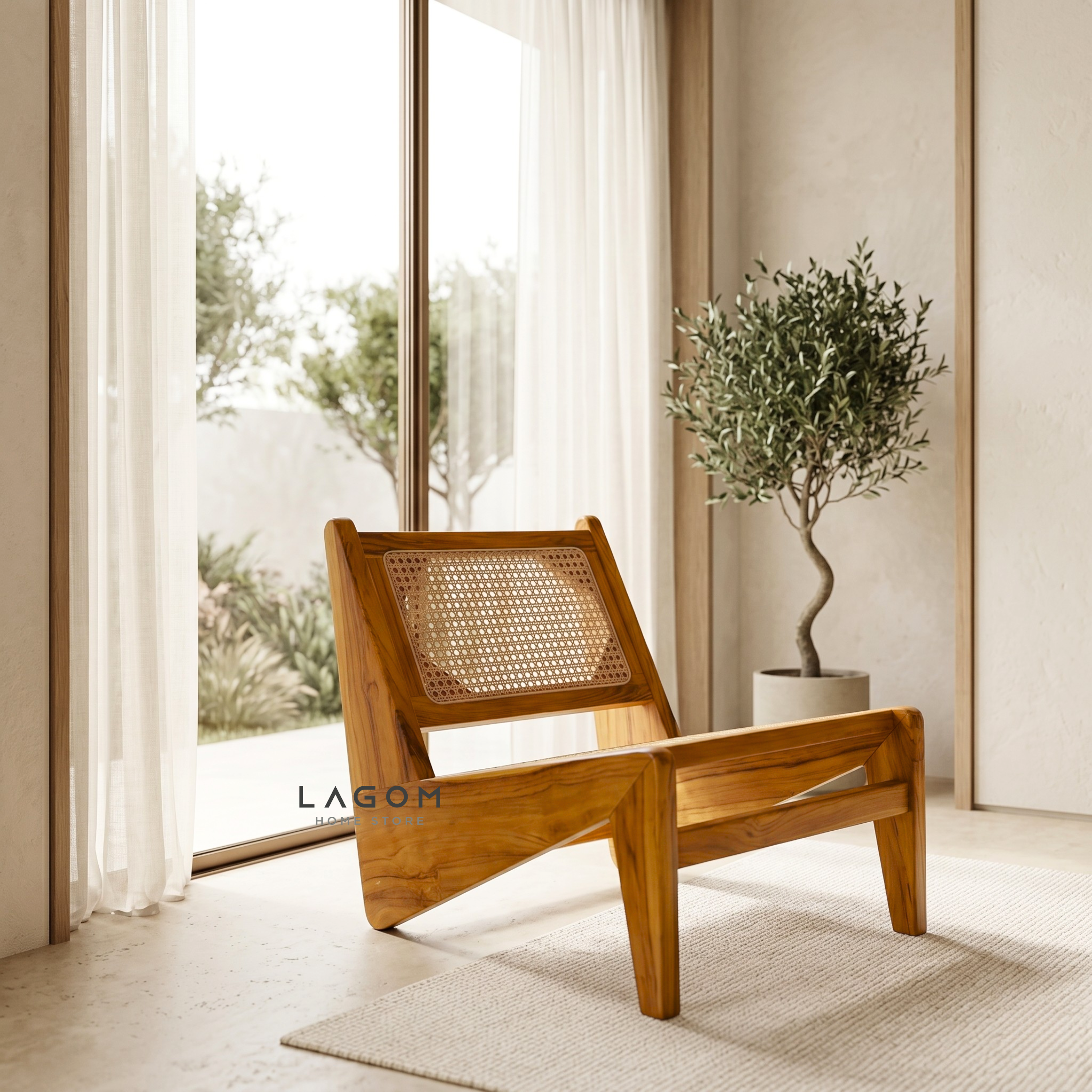 Teak & Rattan Lounge Chair for Indoor & Semi-Outdoor Spaces Chair Lagom Home Store Jati Furnitur Teak Furniture Jakarta