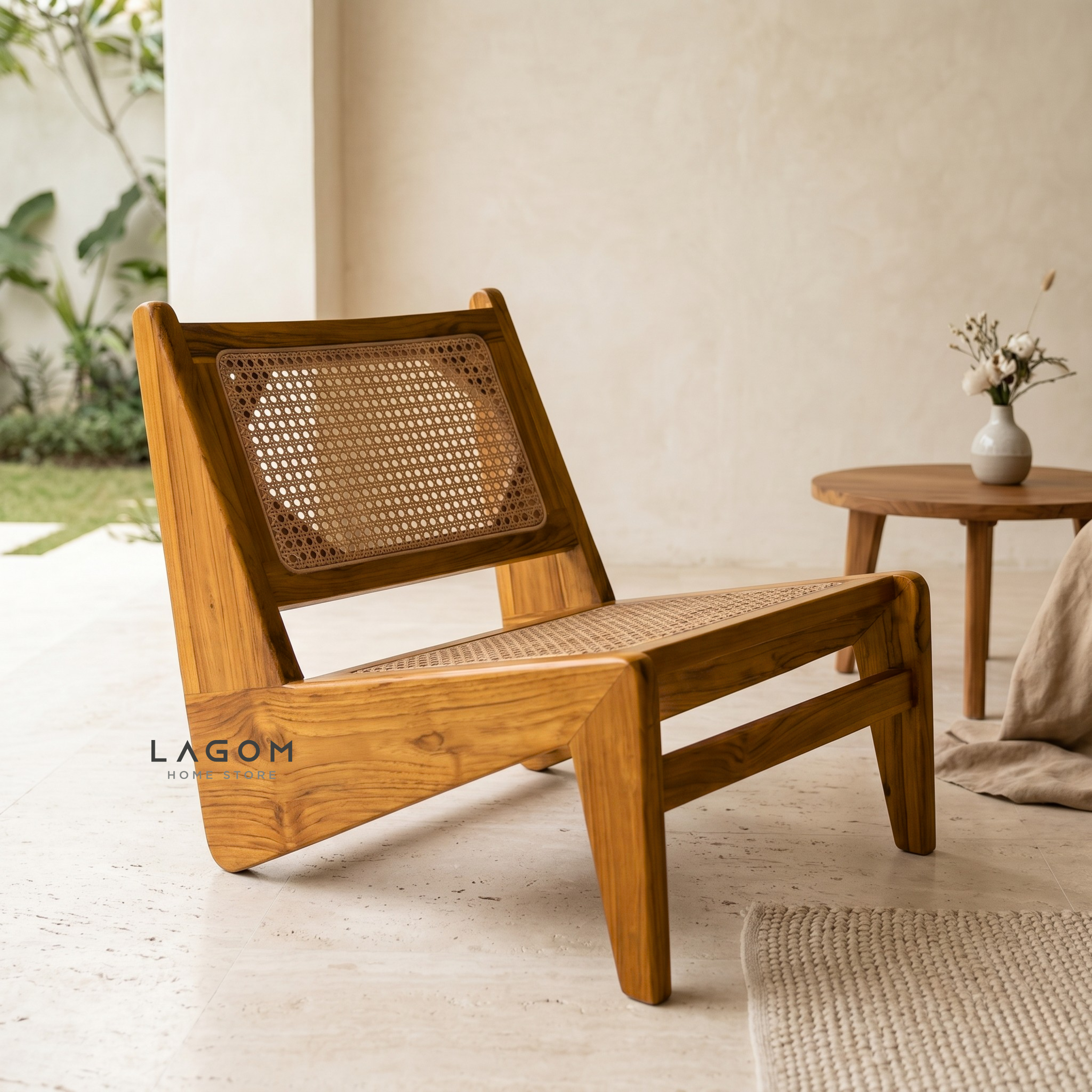 Teak & Rattan Lounge Chair for Indoor & Semi-Outdoor Spaces Chair Lagom Home Store Jati Furnitur Teak Furniture Jakarta
