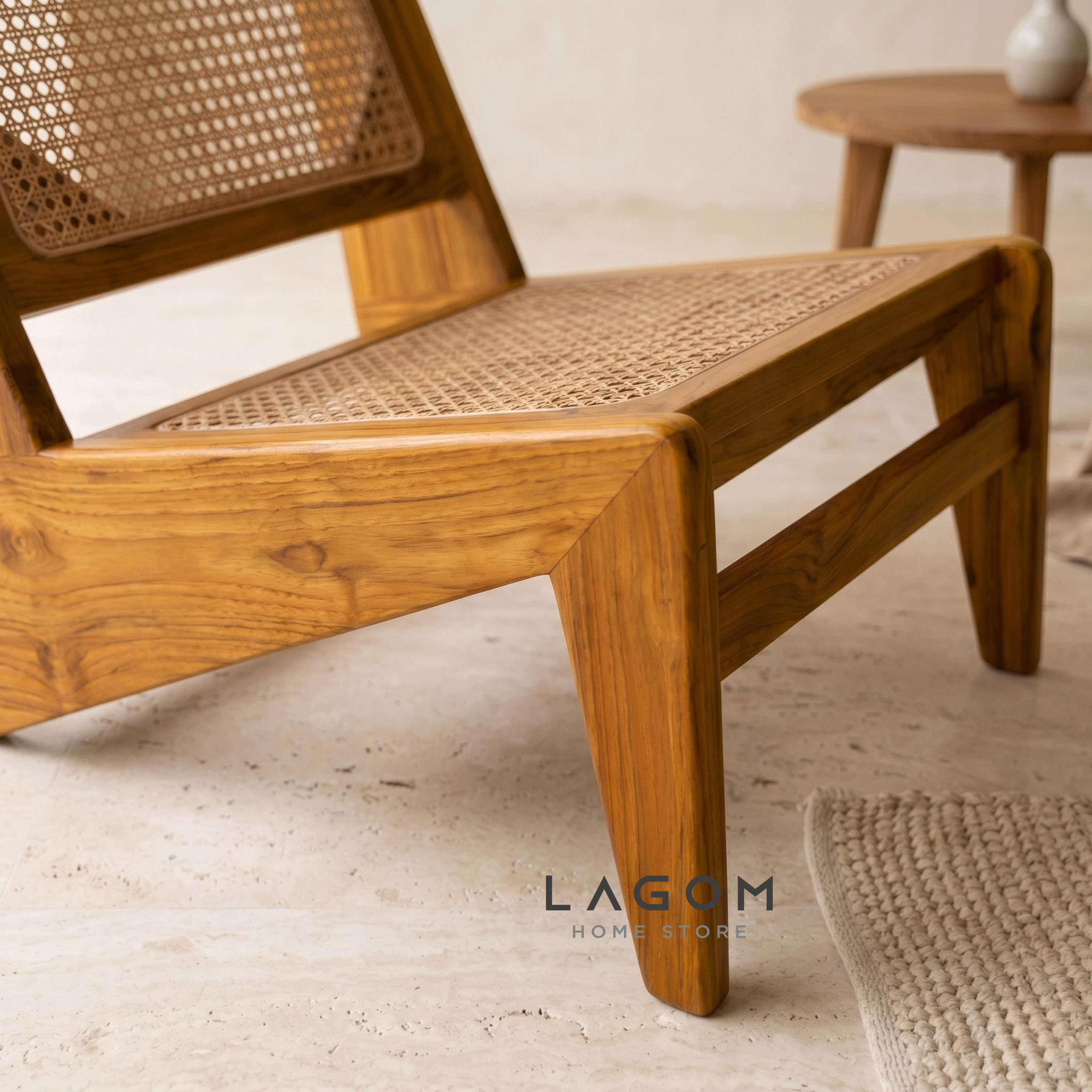 Teak & Rattan Lounge Chair for Indoor & Semi-Outdoor Spaces Chair Lagom Home Store Jati Furnitur Teak Furniture Jakarta