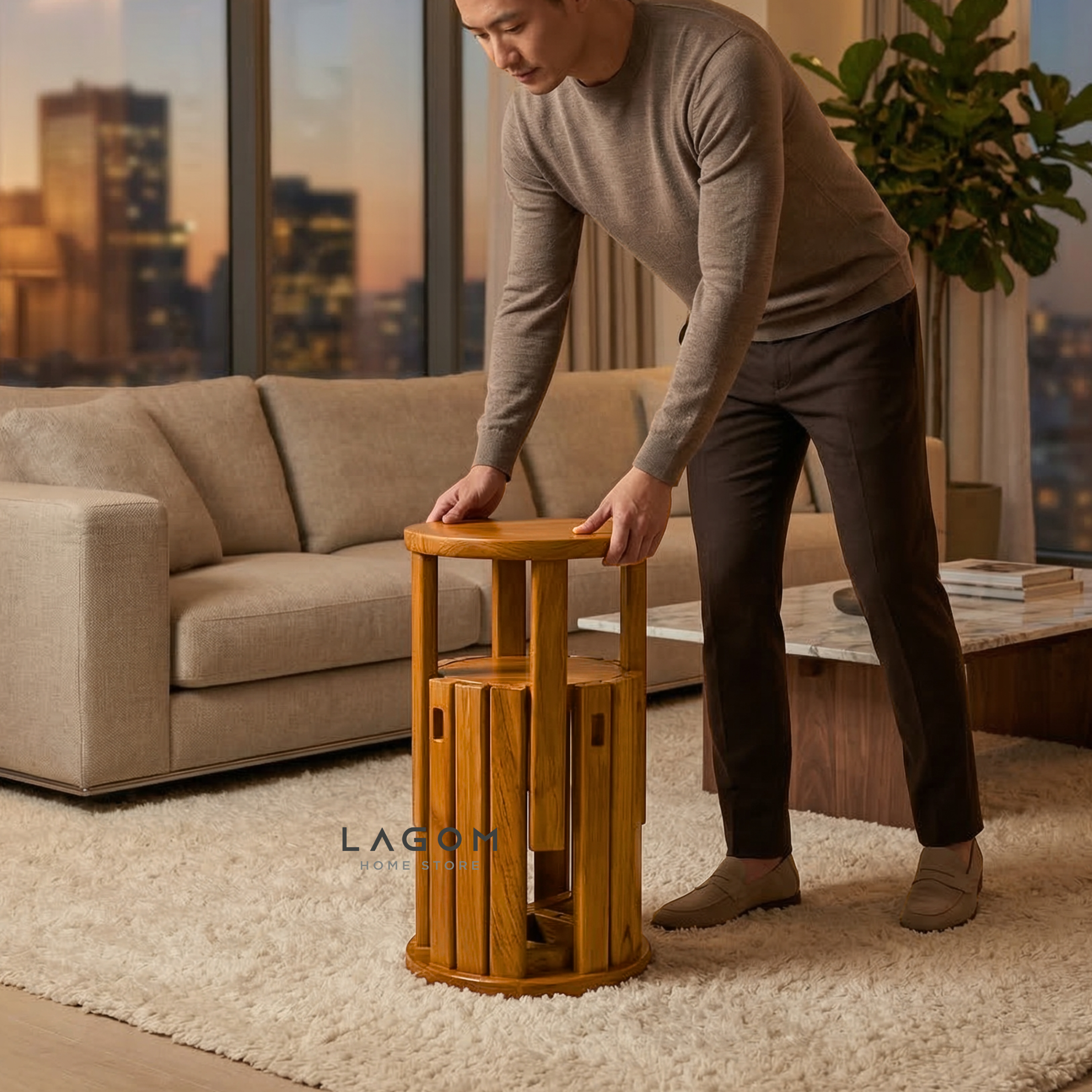 Teak Stackable Stools - Set of 4 Stool Lagom Home Store Jati Furnitur Teak Furniture Jakarta