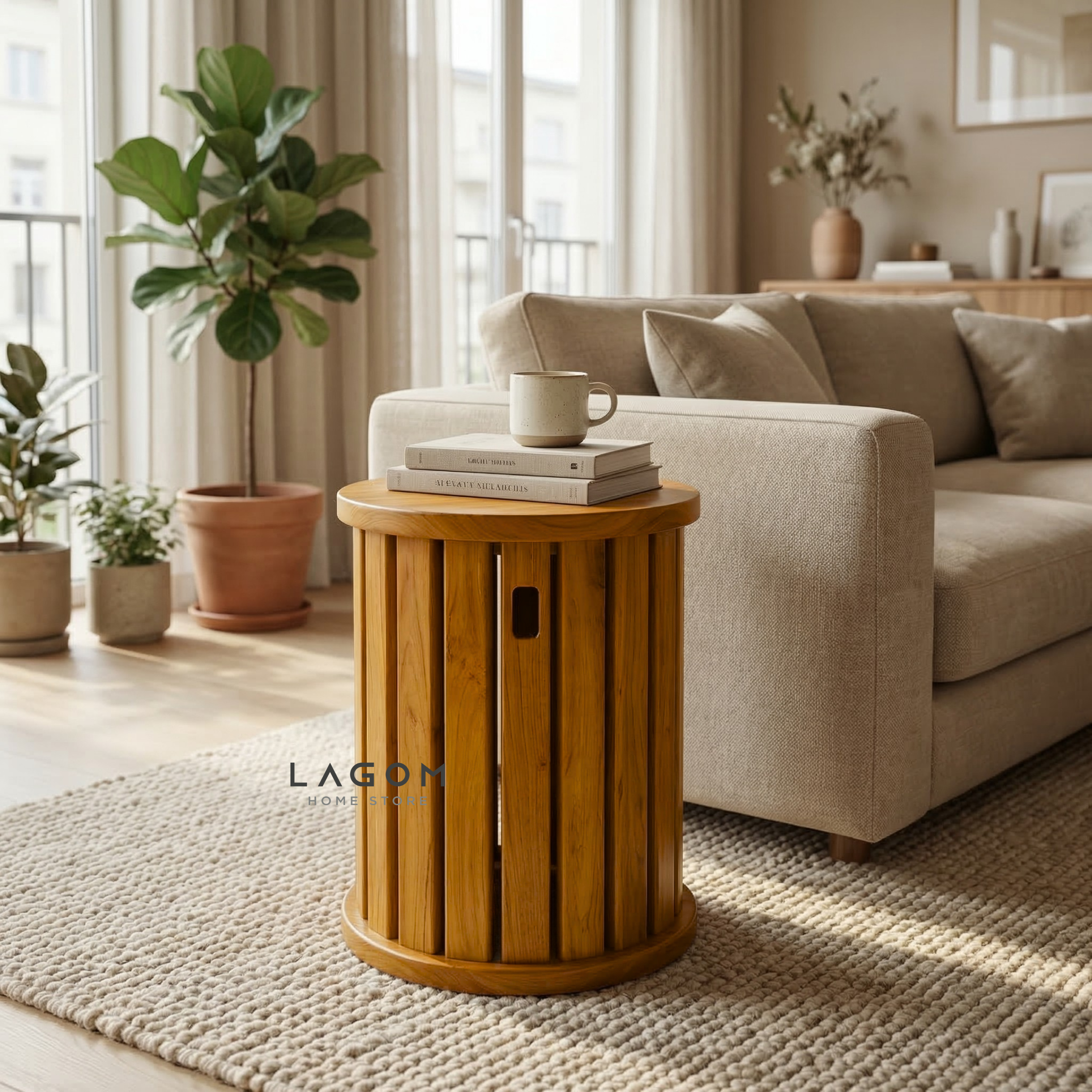 Teak Stackable Stools - Set of 4 Stool Lagom Home Store Jati Furnitur Teak Furniture Jakarta