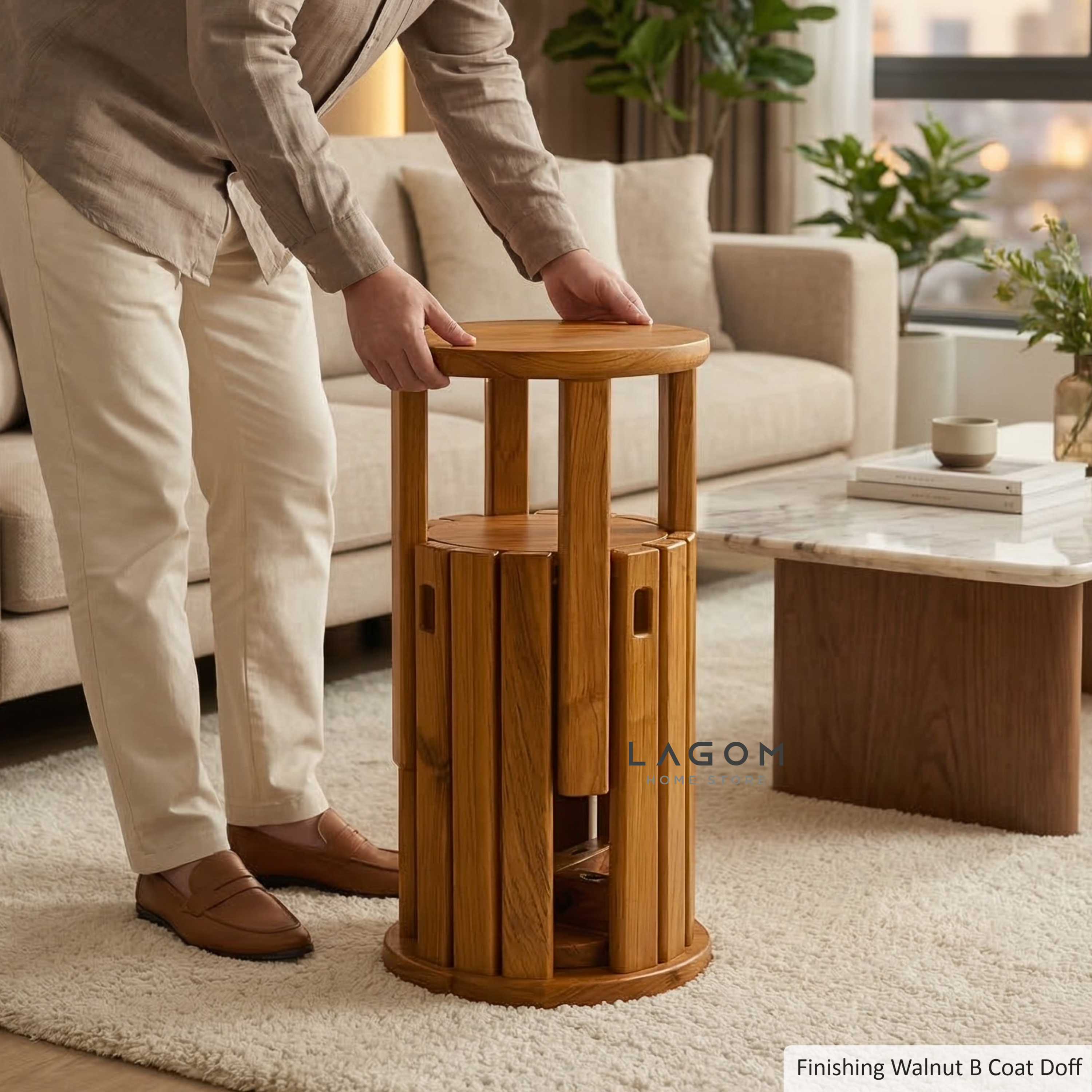 Teak Stackable Stools - Set of 4 Stool Lagom Home Store Jati Furnitur Teak Furniture Jakarta