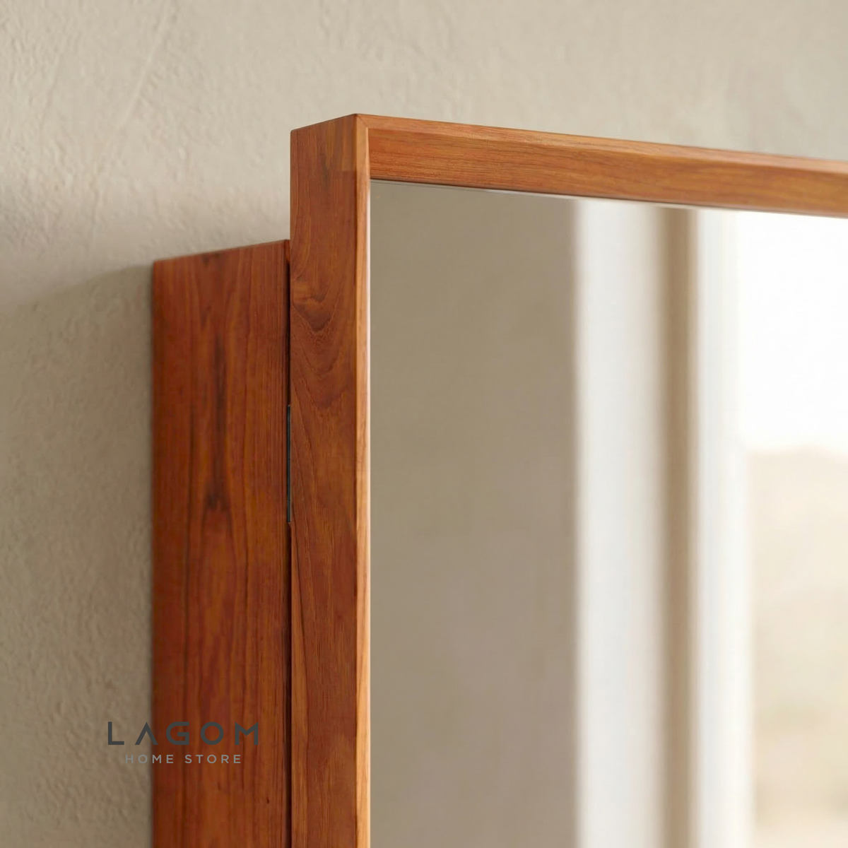 Teak Wall Mirror Cabinet with Hidden Storage Wall Storage Lagom Home Store Jati Furnitur Teak Furniture Jakarta