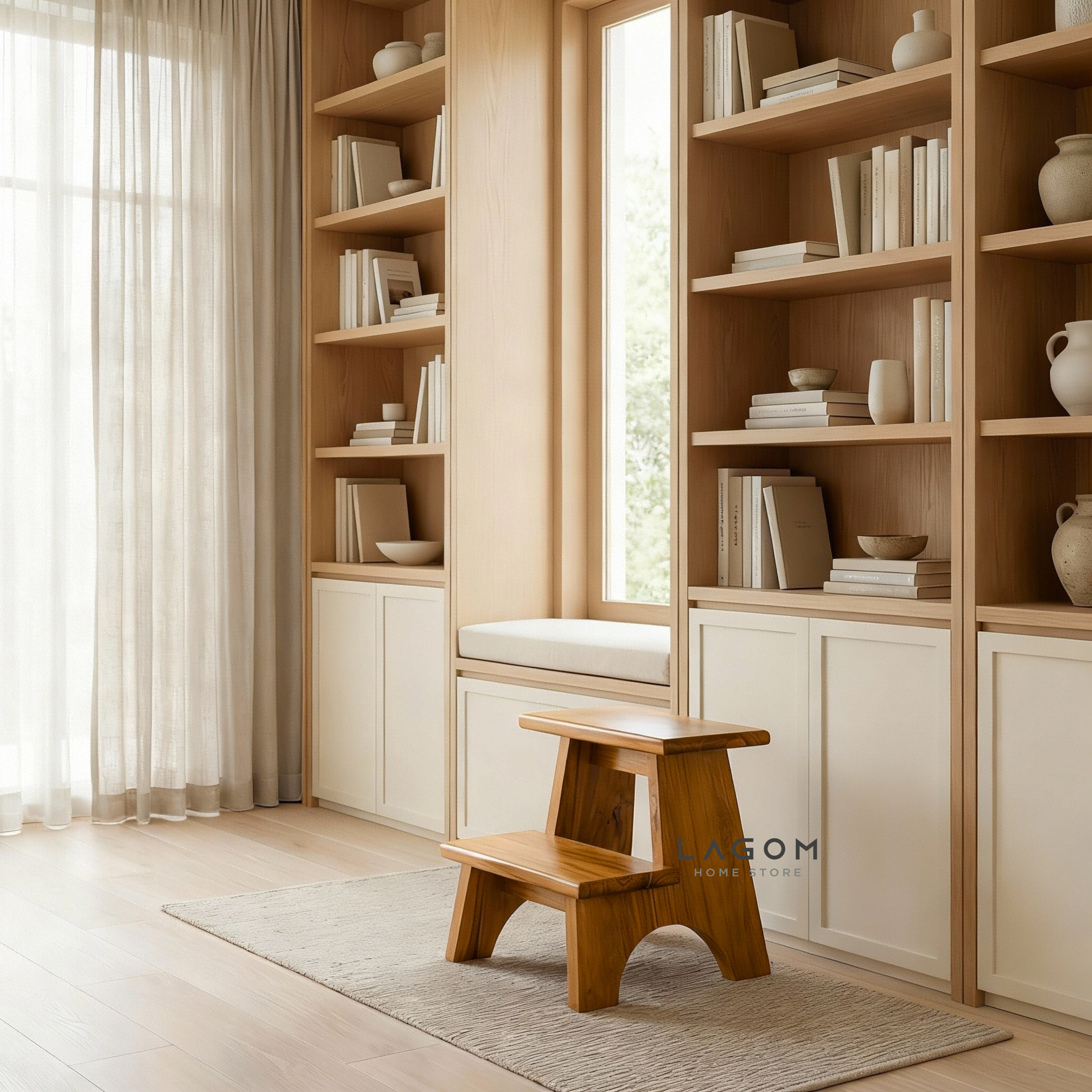 Teak Wood 2-Step Stool Step Stool Lagom Home Store Jati Furnitur Teak Furniture Jakarta