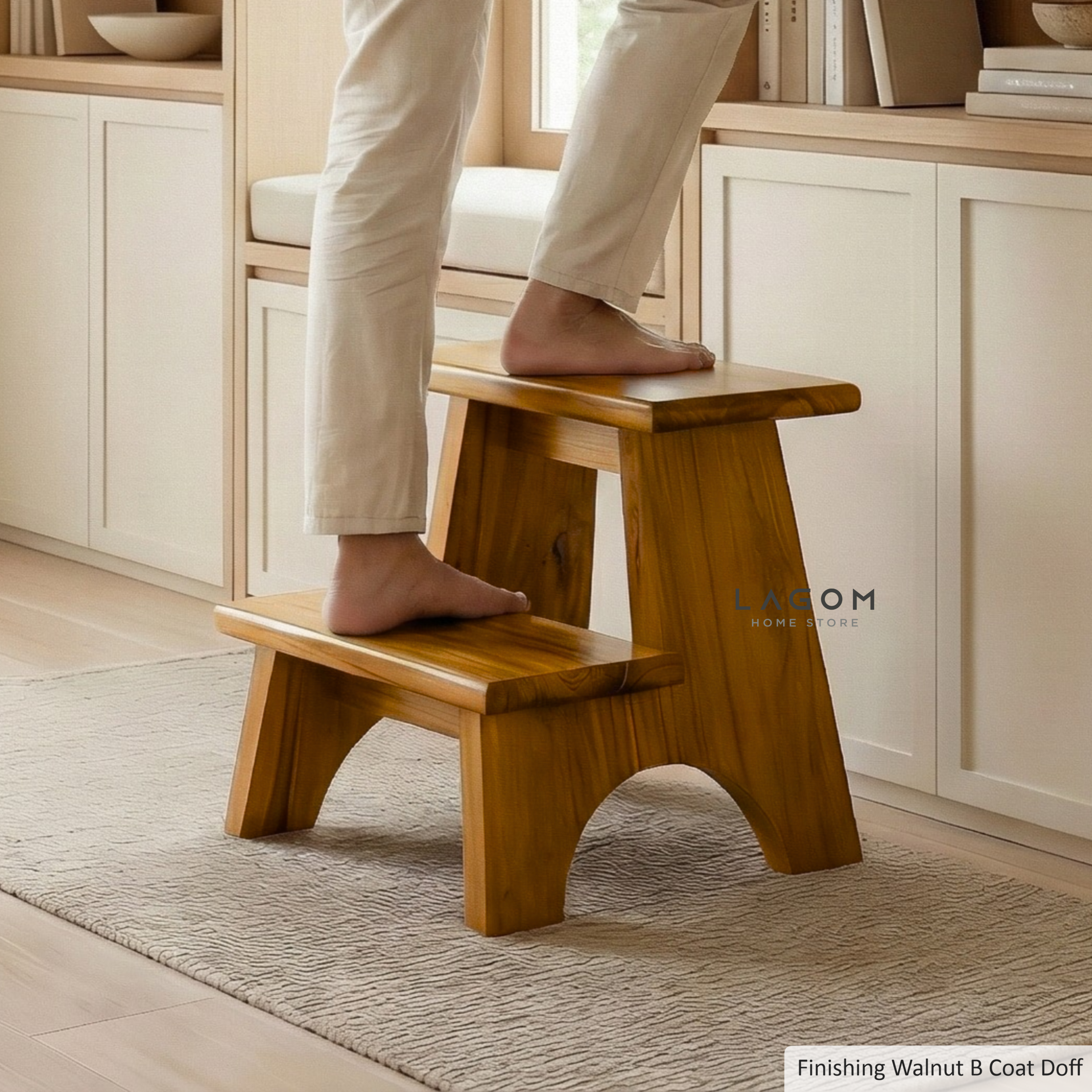 Teak Wood 2-Step Stool Step Stool Lagom Home Store Jati Furnitur Teak Furniture Jakarta