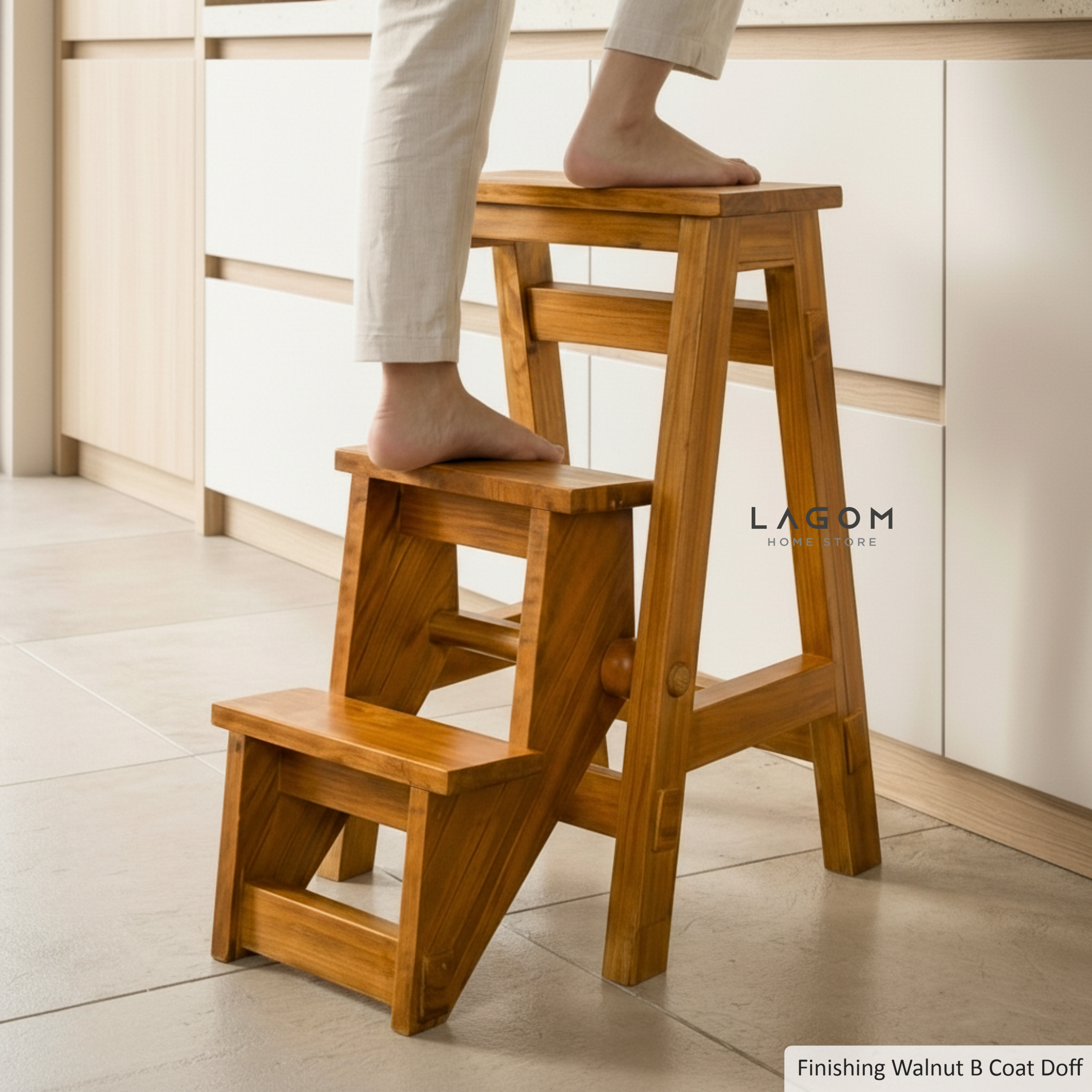 Teak Wood Convertible Step Stool & Bar Stool Step Stool Lagom Home Store Jati Furnitur Teak Furniture Jakarta