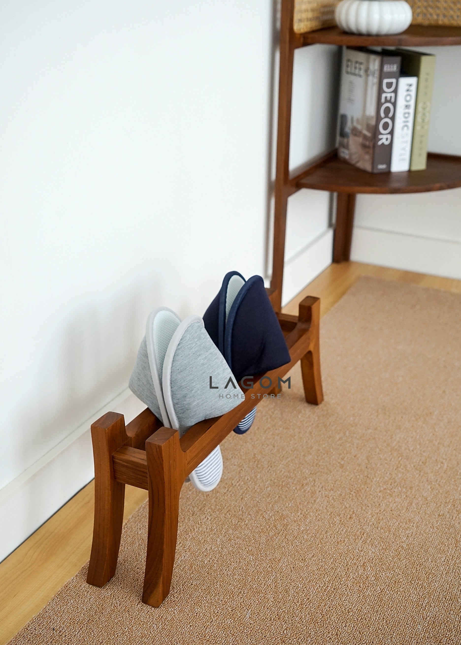 Tempat Sandal Unik dari Kayu Jati Solid Shoe Rack Lagom Home Store Jati Furnitur Teak Furniture Jakarta