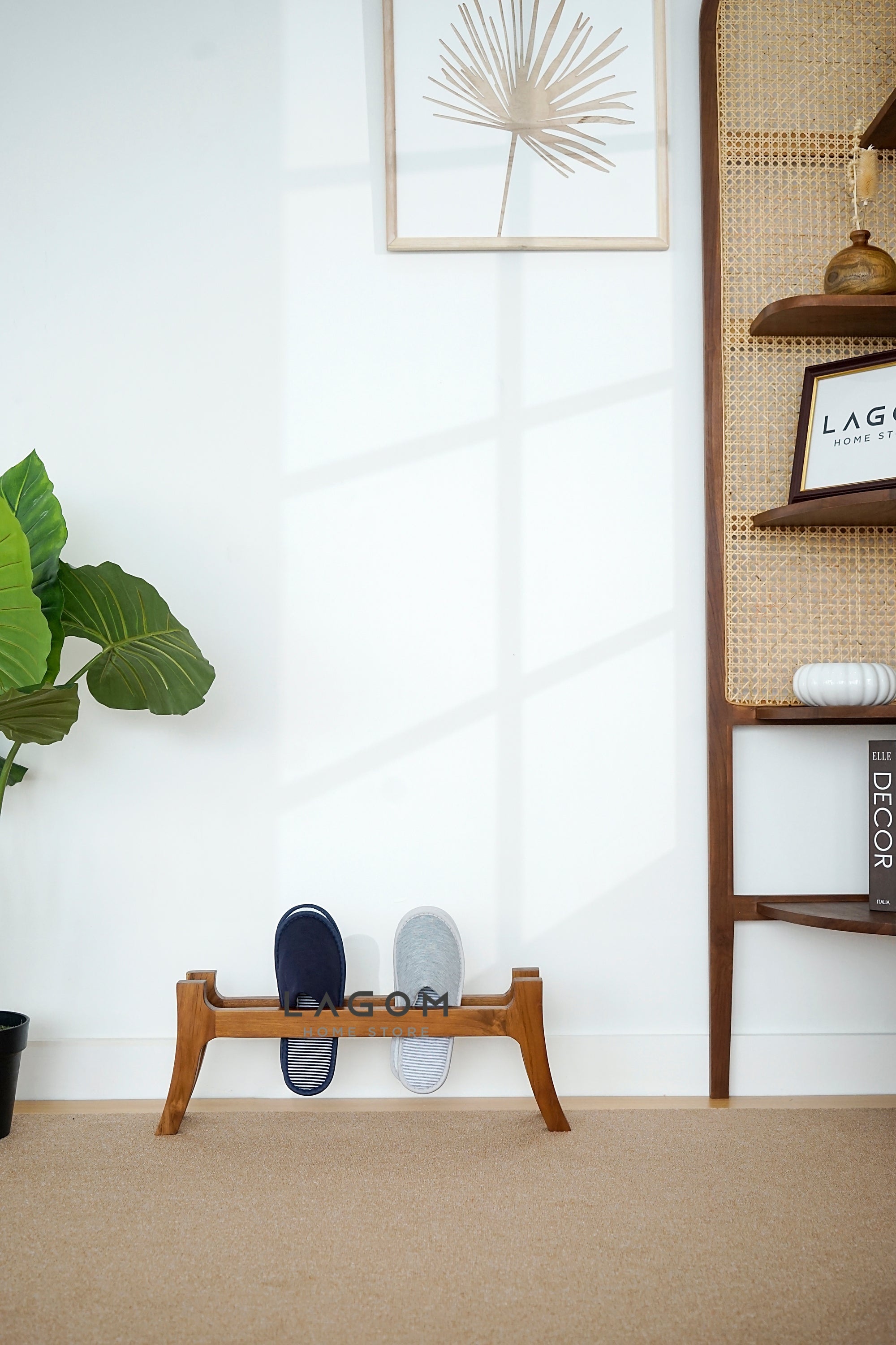Tempat Sandal Unik dari Kayu Jati Solid Shoe Rack Lagom Home Store Jati Furnitur Teak Furniture Jakarta