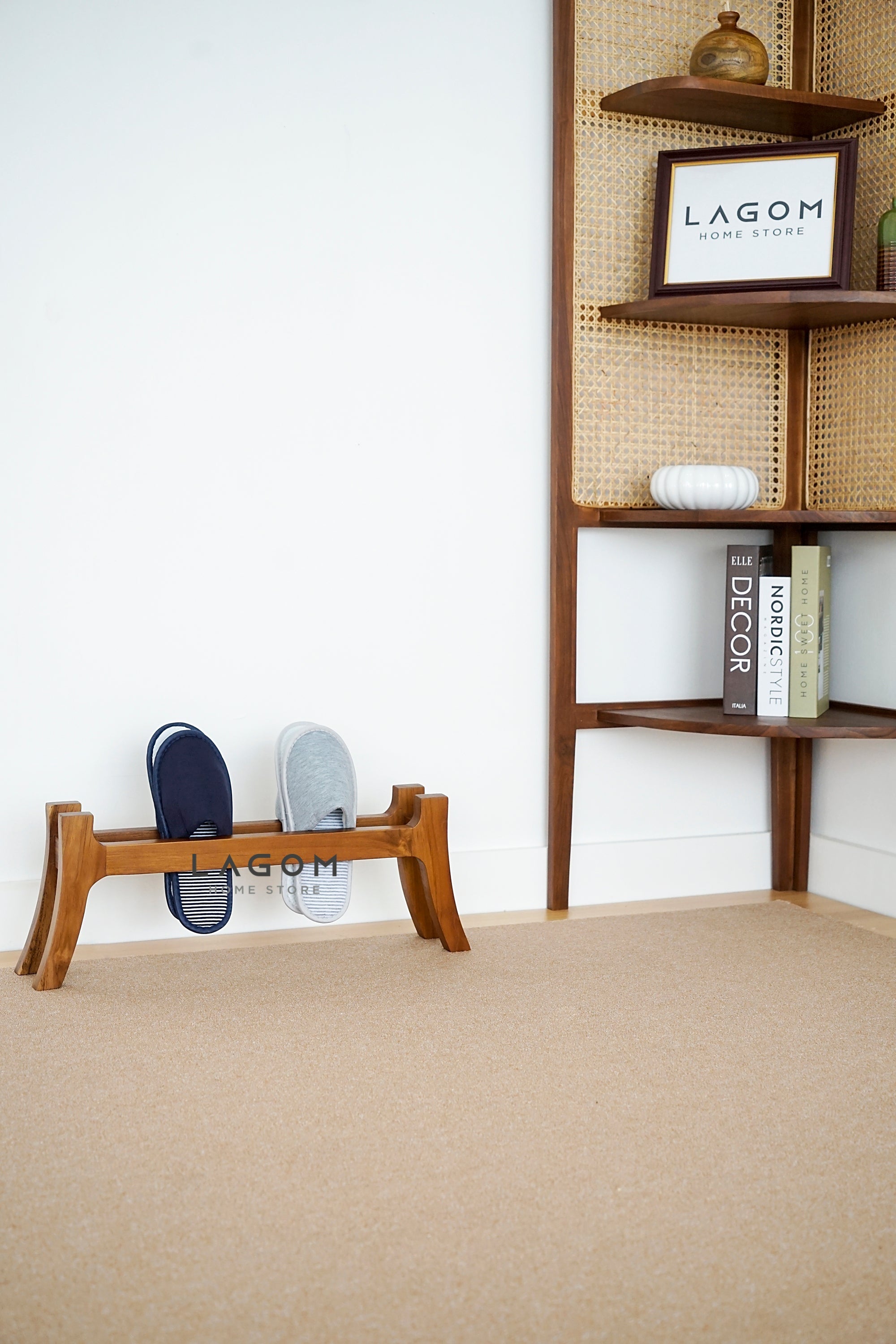 Tempat Sandal Unik dari Kayu Jati Solid Shoe Rack Lagom Home Store Jati Furnitur Teak Furniture Jakarta