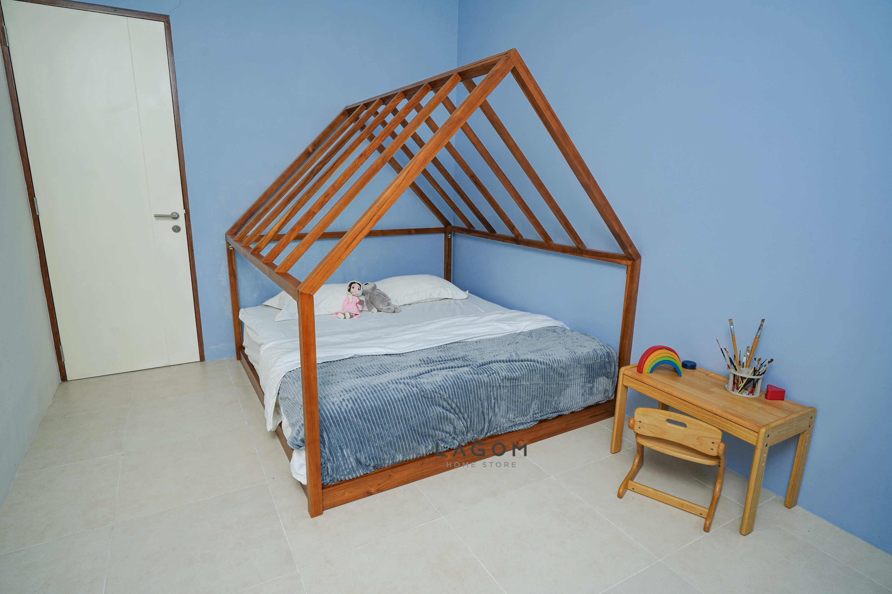 Tempat Tidur/House Bed/Montessori Bed Material Kayu Jati 191 cm x 211 cm x 188.3 cm (Mattress 180 cm x 200 cm) Bed Frame Lagom Home Store Jati Furnitur Teak Furniture Jakarta