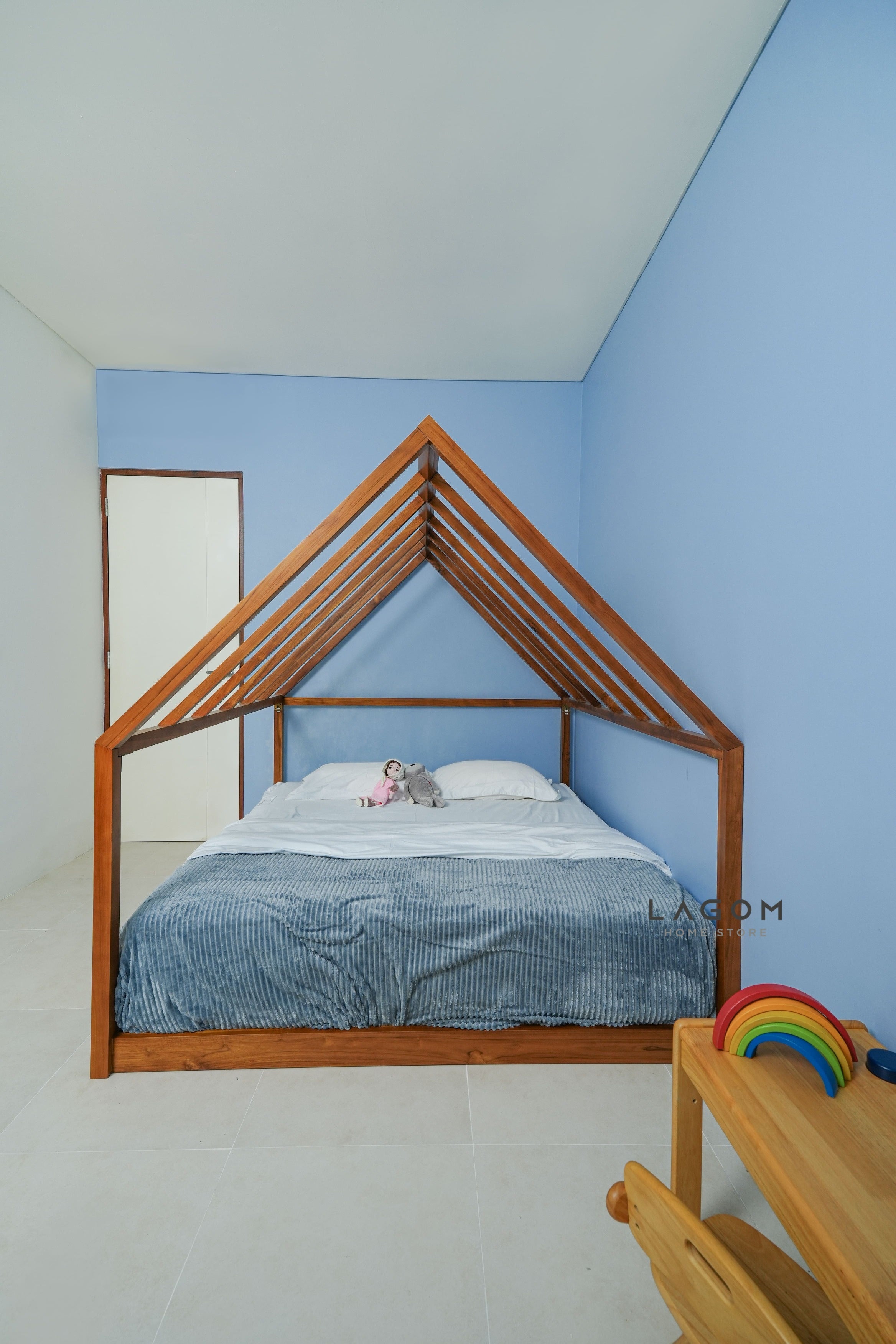 Tempat Tidur/House Bed/Montessori Bed Material Kayu Jati 191 cm x 211 cm x 188.3 cm (Mattress 180 cm x 200 cm) Bed Frame Lagom Home Store Jati Furnitur Teak Furniture Jakarta