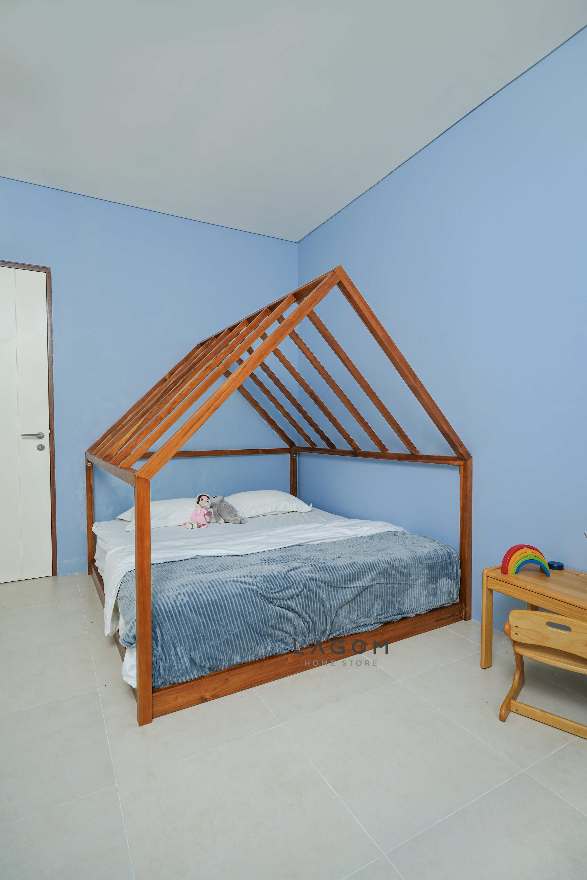 Tempat Tidur/House Bed/Montessori Bed Material Kayu Jati 191 cm x 211 cm x 188.3 cm (Mattress 180 cm x 200 cm) Bed Frame Lagom Home Store Jati Furnitur Teak Furniture Jakarta