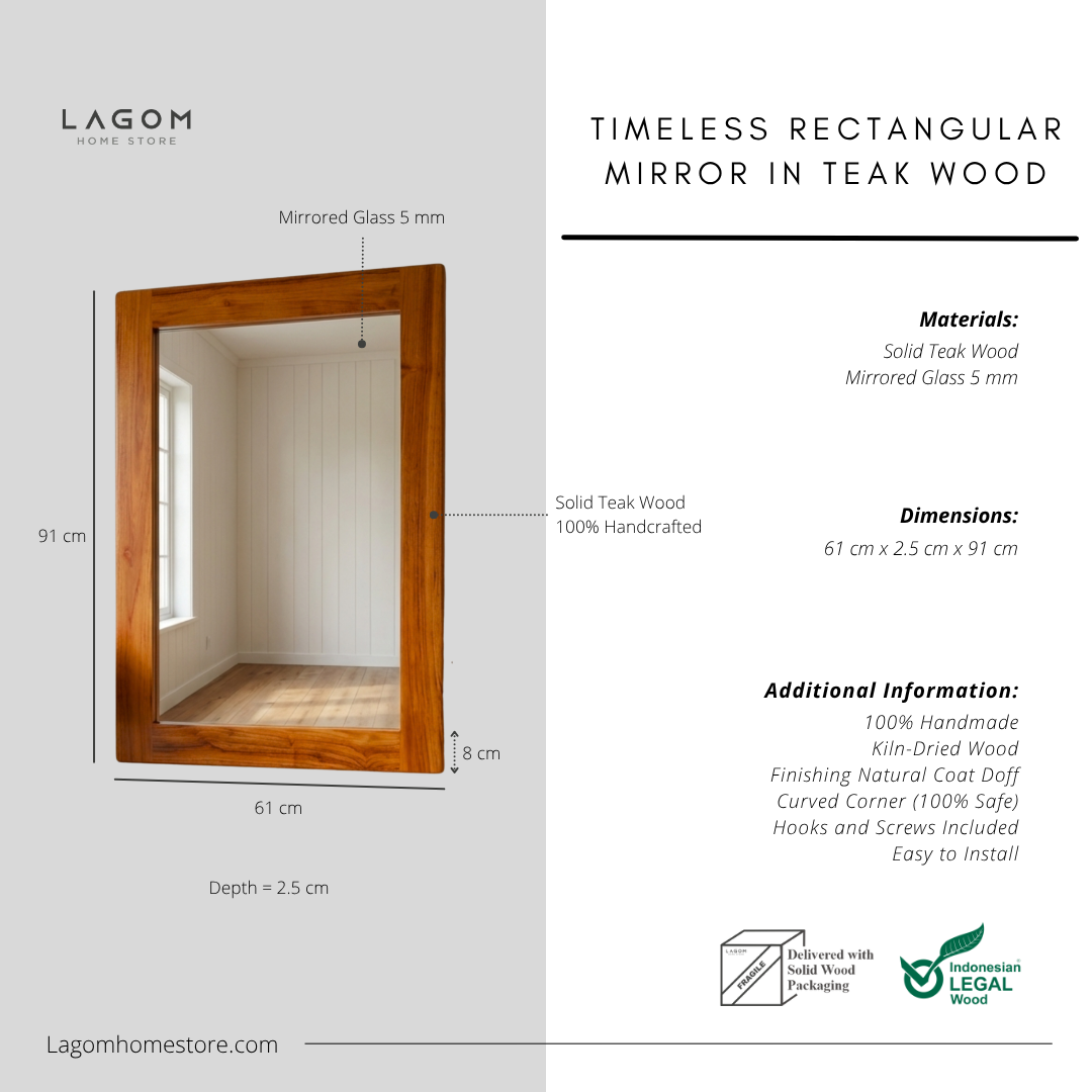 Timeless Rectangular Mirror in Teak Wood Mirror Lagom Home Store Jati Furnitur Teak Furniture Jakarta