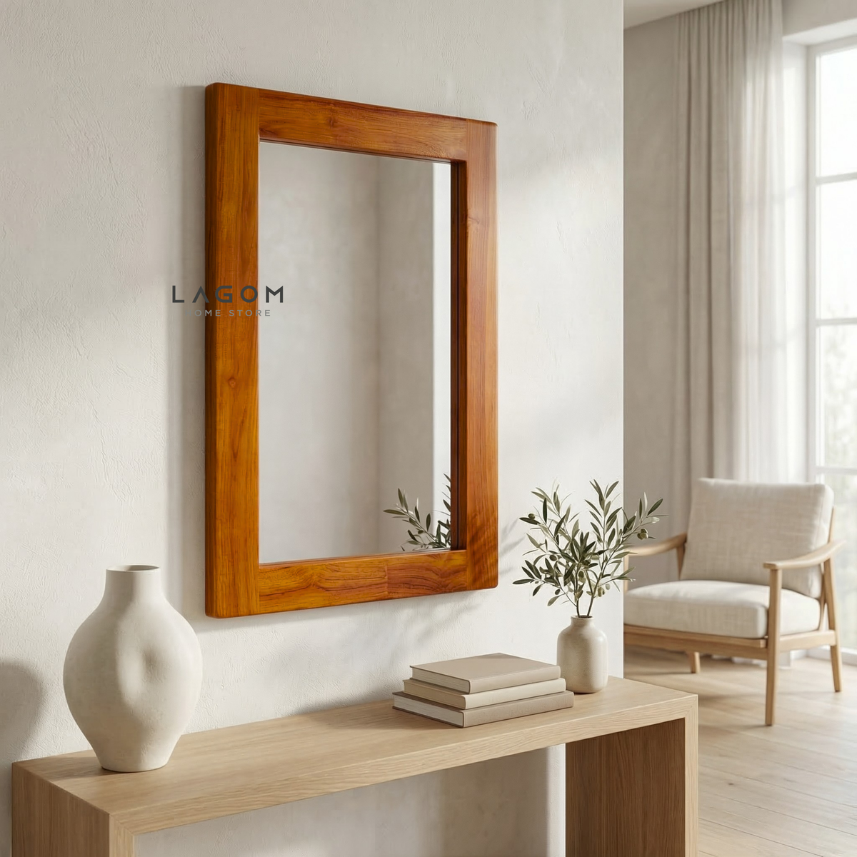 Timeless Rectangular Mirror in Teak Wood Mirror Lagom Home Store Jati Furnitur Teak Furniture Jakarta
