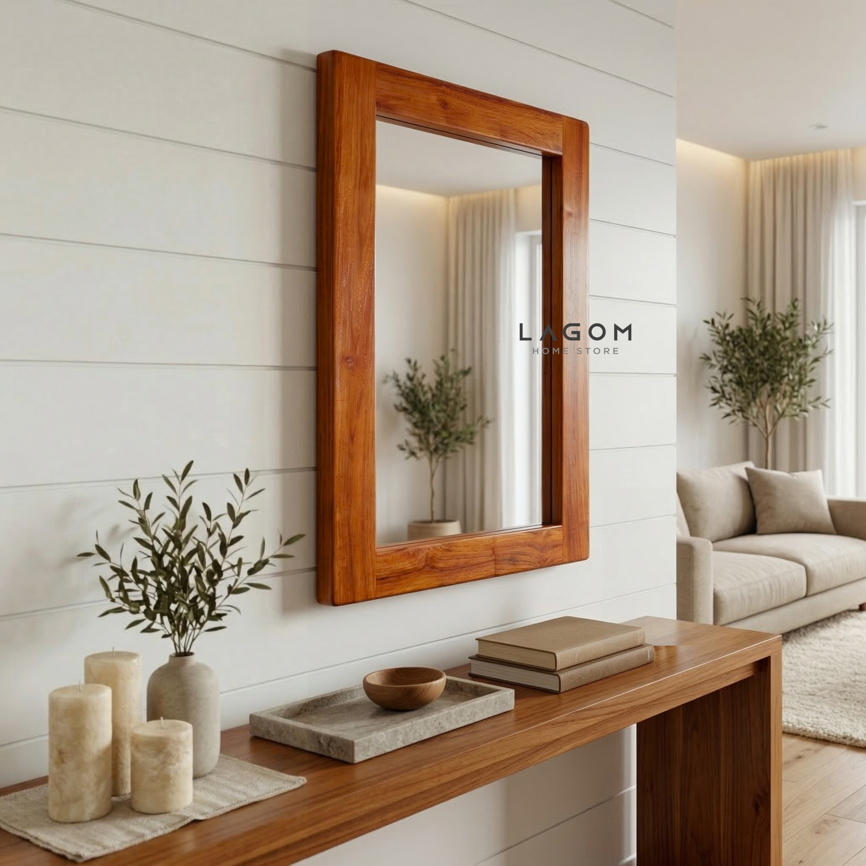 Timeless Rectangular Mirror in Teak Wood Mirror Lagom Home Store Jati Furnitur Teak Furniture Jakarta