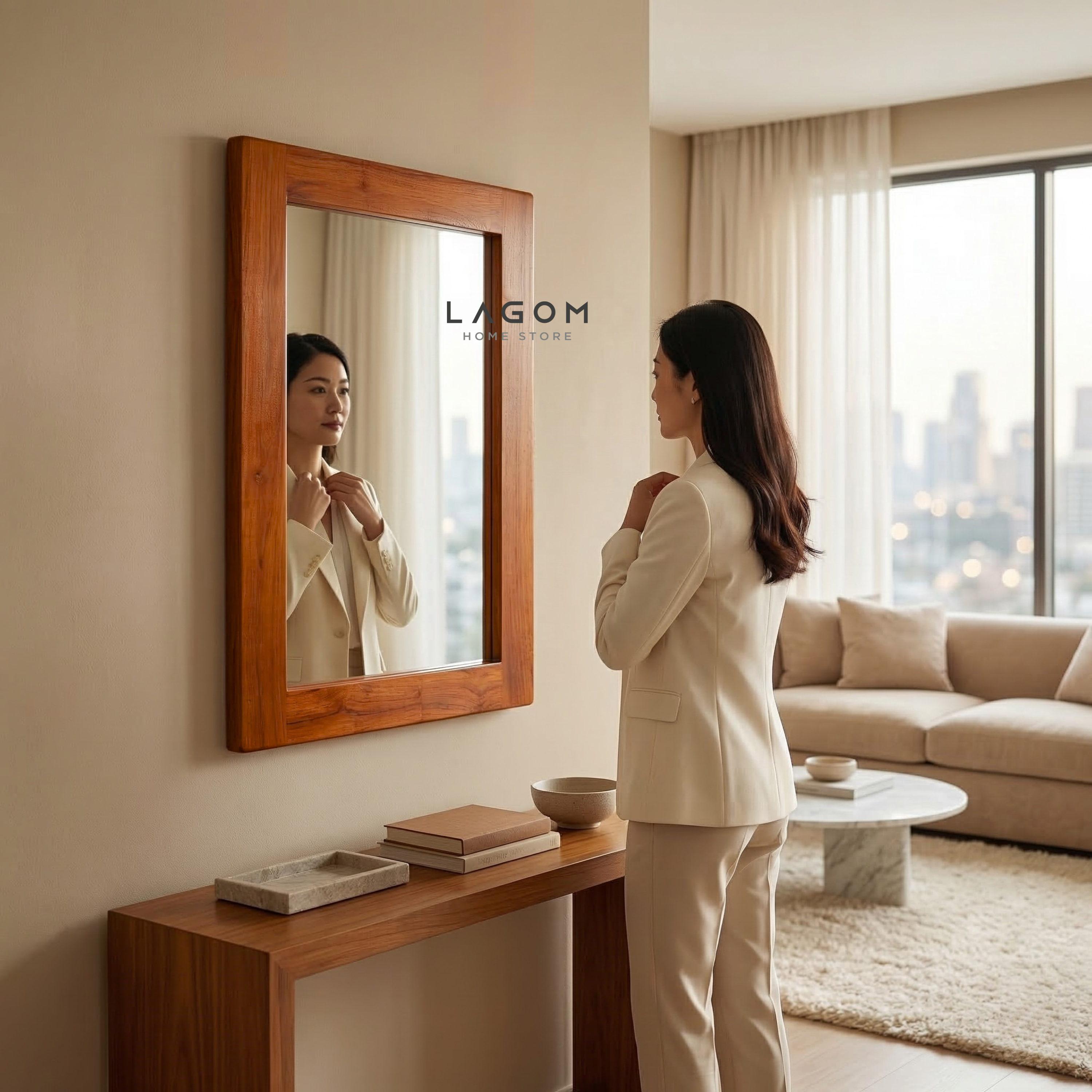 Timeless Rectangular Mirror in Teak Wood Mirror Lagom Home Store Jati Furnitur Teak Furniture Jakarta