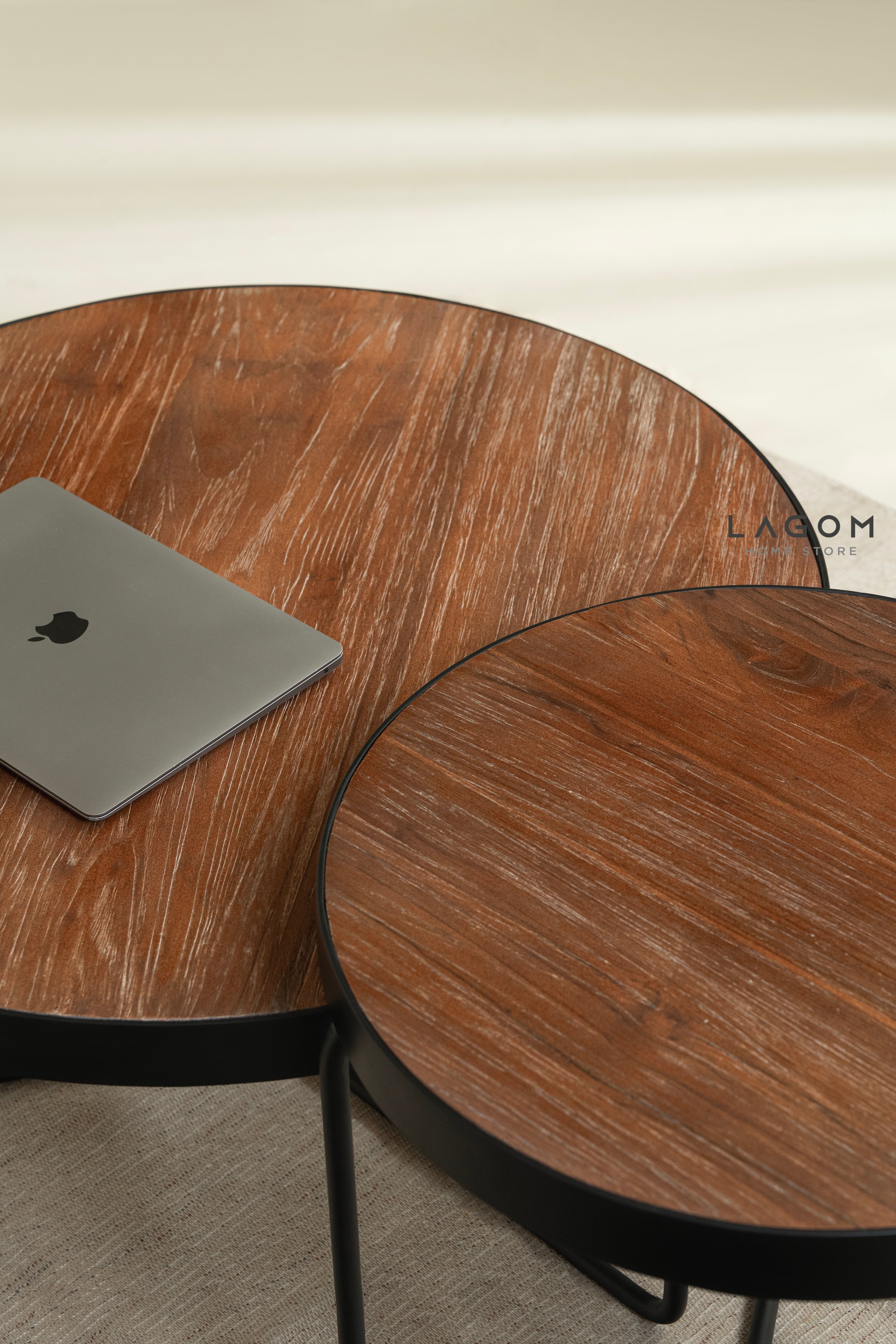 Timeless Round Teak Coffee Table Set - Solid Wood & Iron Coffee Table Lagom Home Store Jati Furnitur Teak Furniture Jakarta