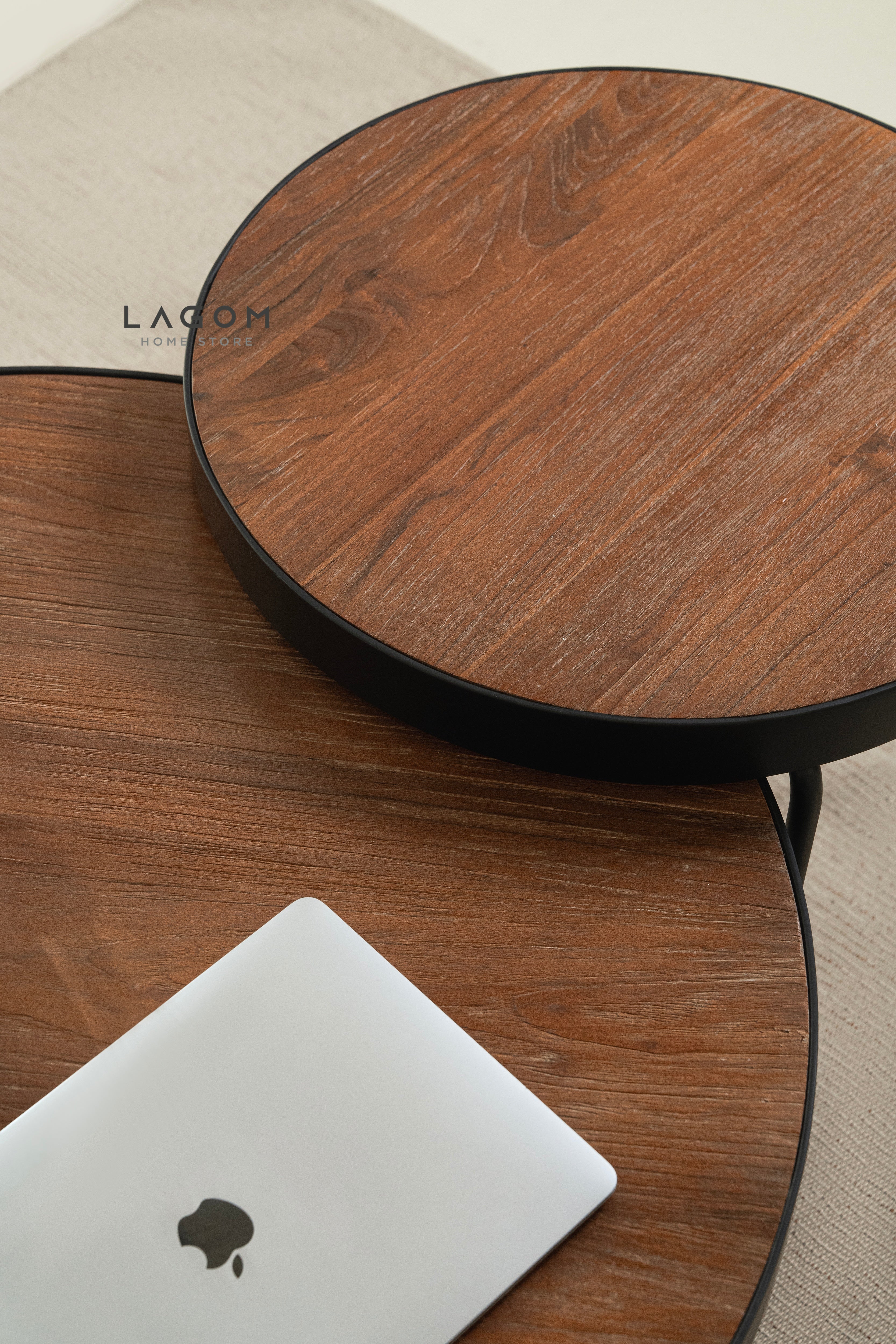 Timeless Round Teak Coffee Table Set - Solid Wood & Iron Coffee Table Lagom Home Store Jati Furnitur Teak Furniture Jakarta