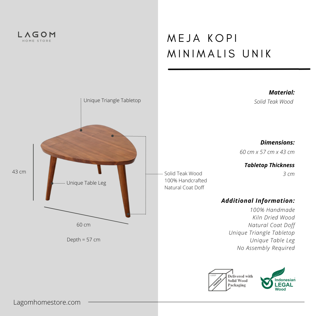 Triangular Teak Side Table Coffee Table Lagom Home Store Jati Furnitur Teak Furniture Jakarta