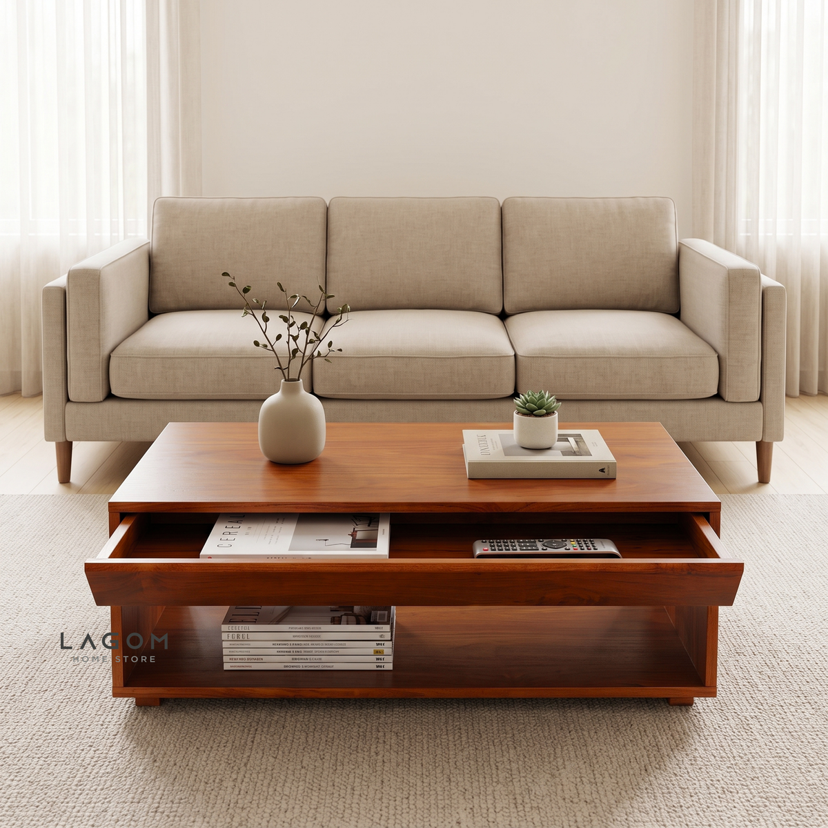 Timeless Teak Coffee Table with Seamless Storage
