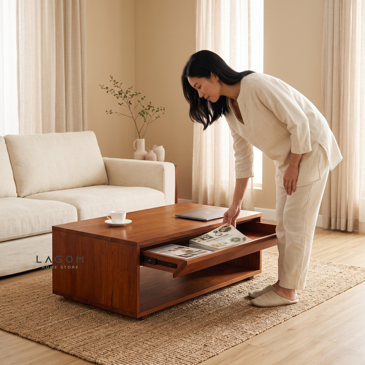 Timeless Teak Coffee Table with Seamless Storage