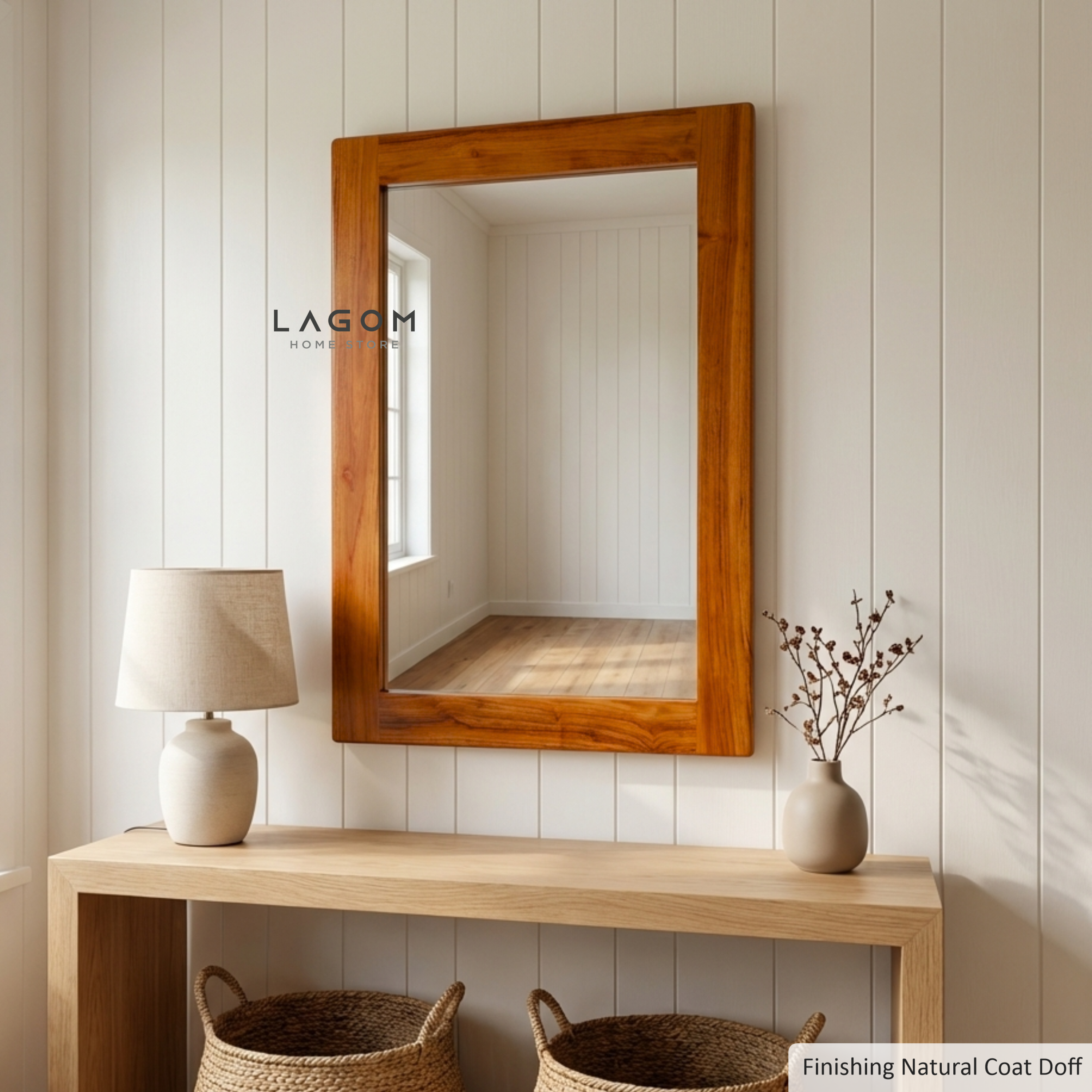 Timeless Rectangular Mirror in Teak Wood