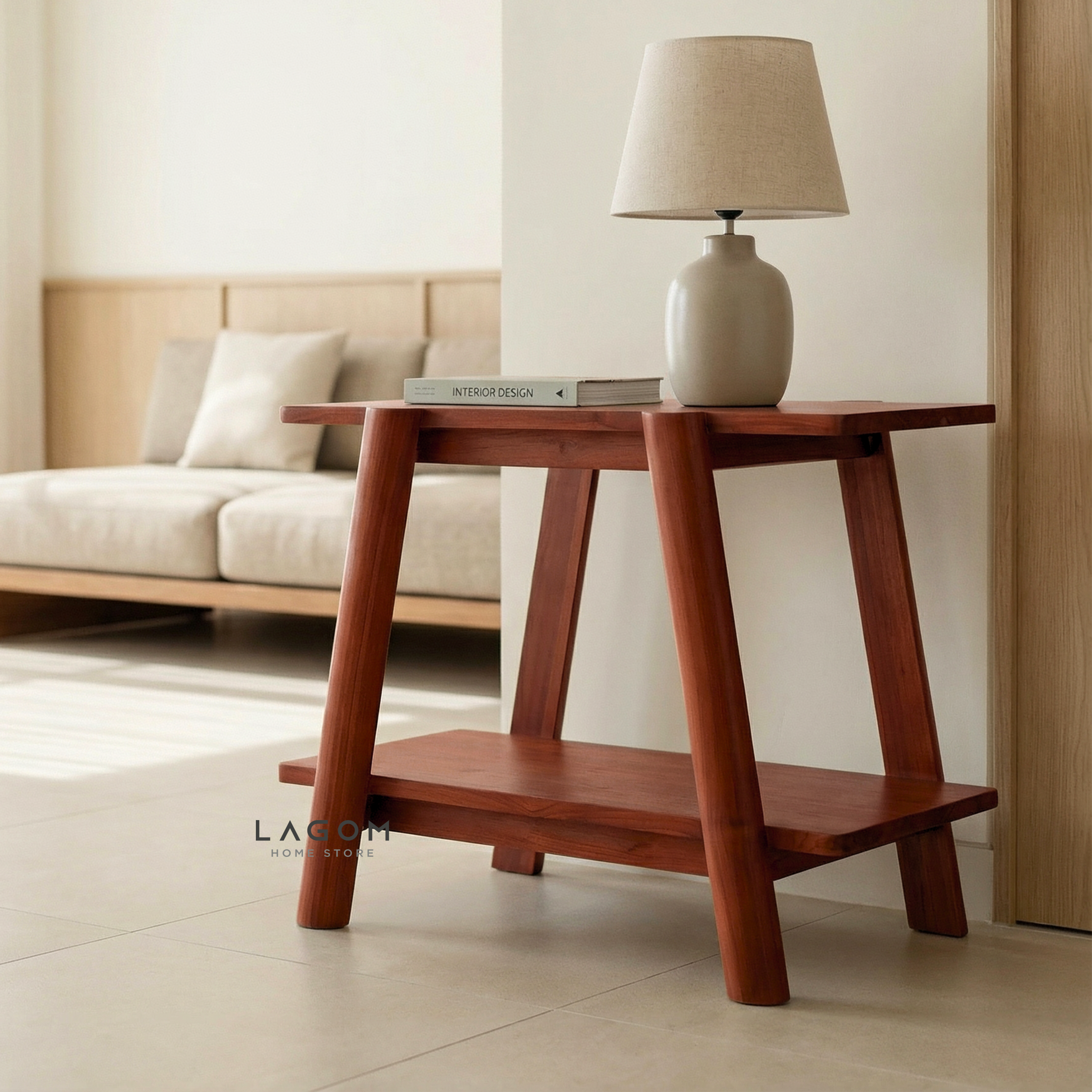 Solid Teak Side Table with Open Shelves