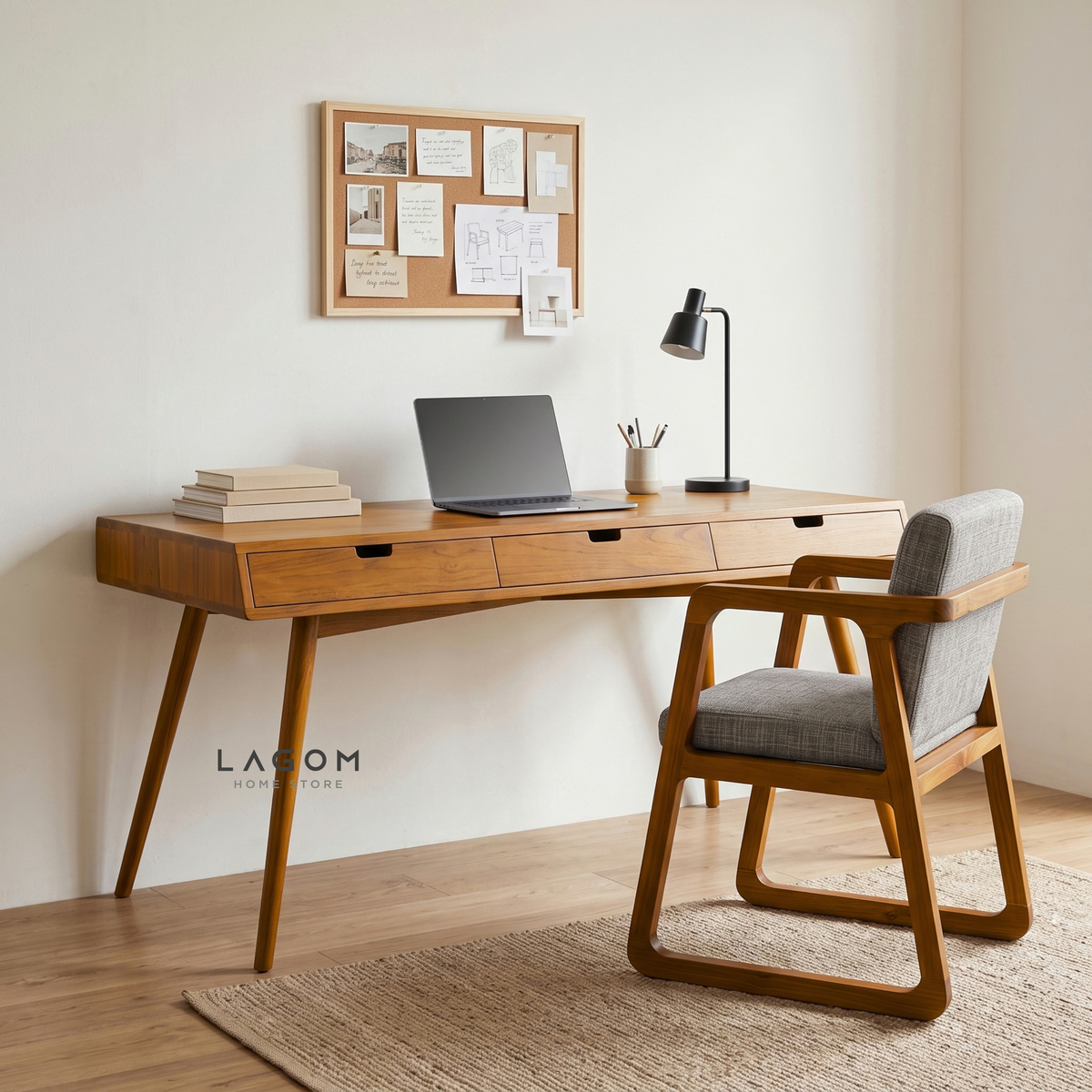 Minimalist Desk with Seating Options | Solid Teak Wood